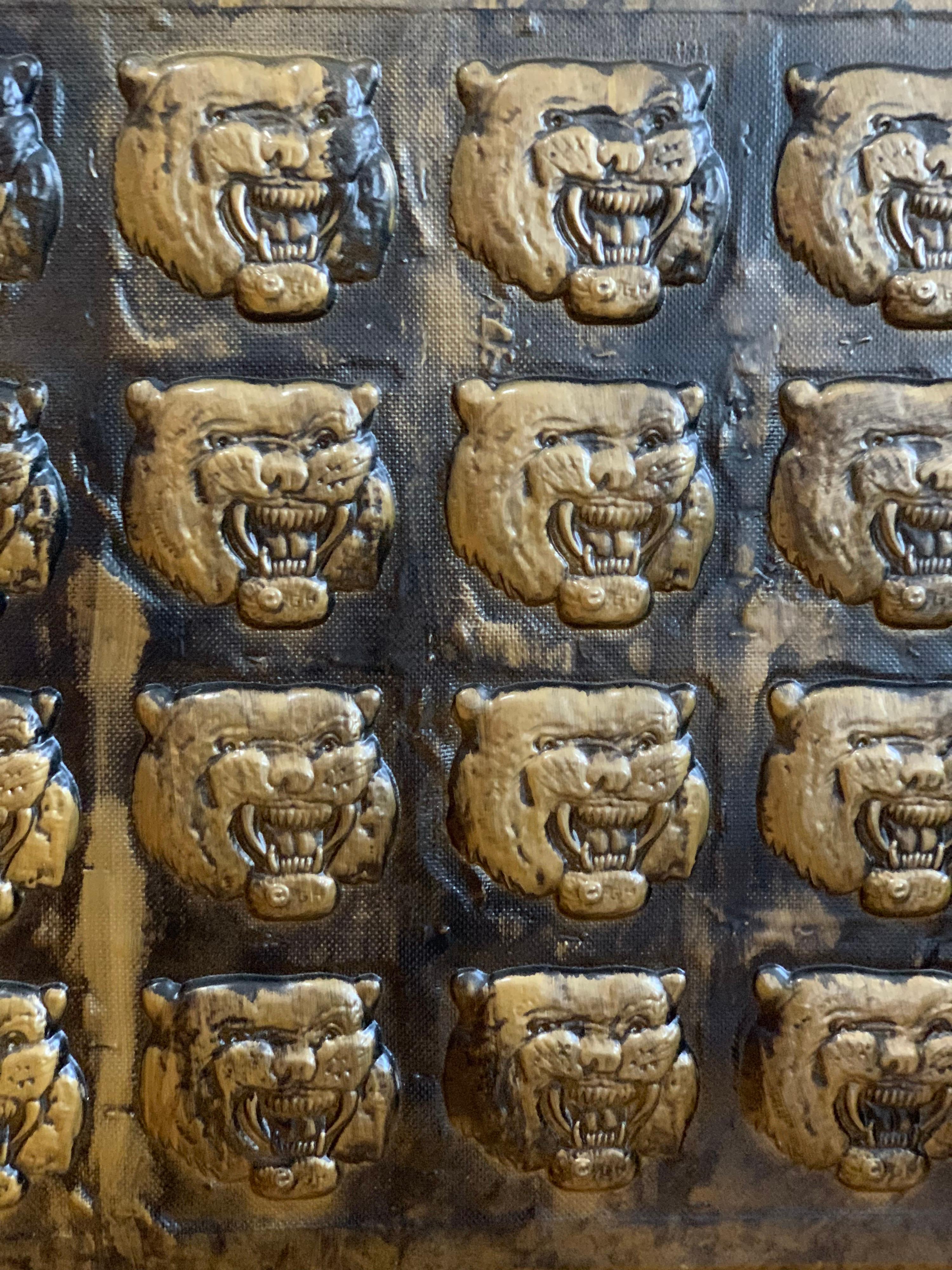 Mid-Century Modern Midcentury Roaring Tiger Bronze-Finish Wall or Ceiling Tiles, Decorative Plates