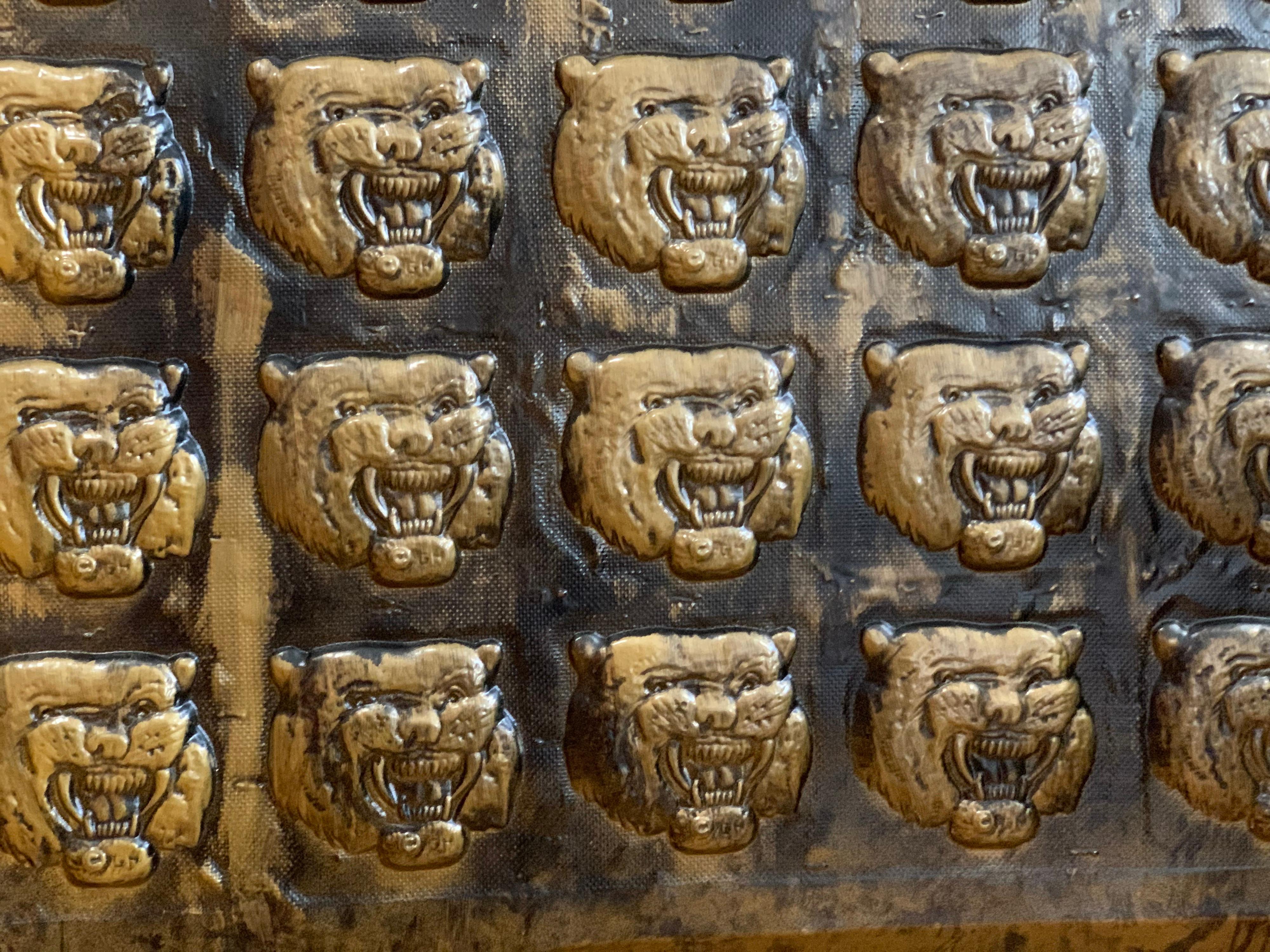 American Midcentury Roaring Tiger Bronze-Finish Wall or Ceiling Tiles, Decorative Plates