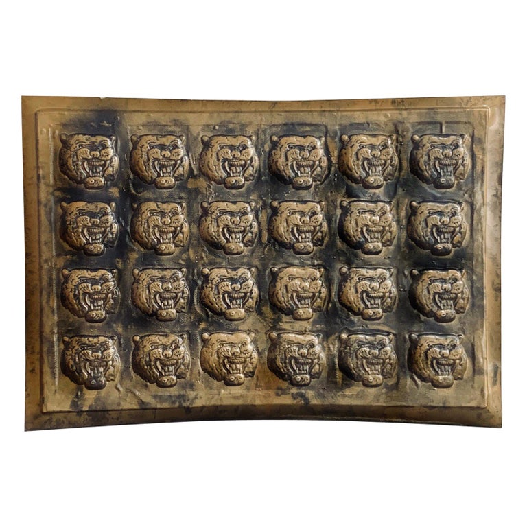 Midcentury Roaring Tiger Bronze-Finish Wall or Ceiling Tiles, Decorative Plates For Sale
