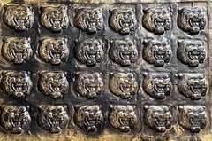 Vintage Midcentury Roaring Tiger Bronze-Finish Wall or Ceiling Tiles, Decorative Plates