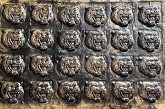 Midcentury Roaring Tiger Bronze-Finish Wall or Ceiling Tiles, Decorative Plates