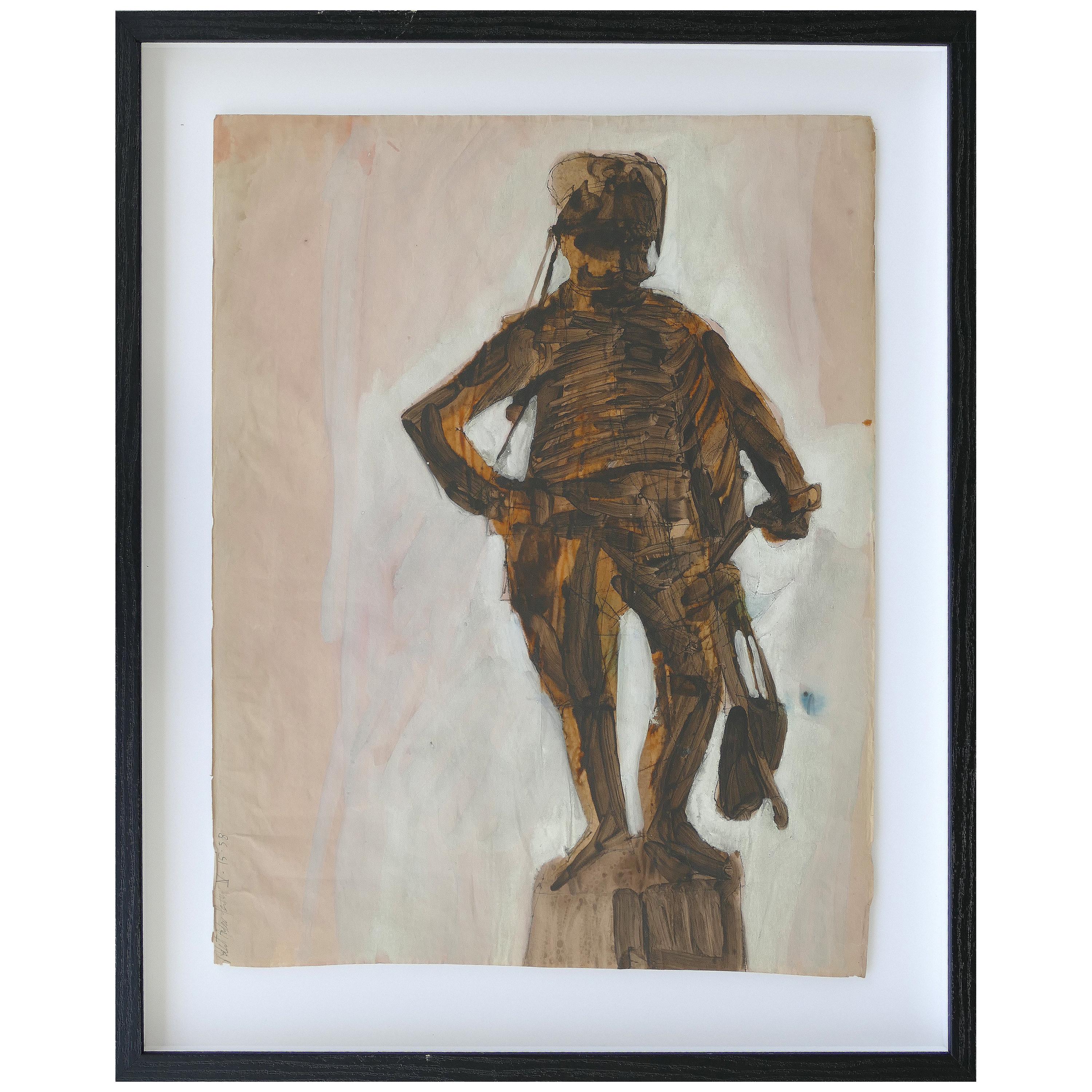 Midcentury Robert Andrew Parker Abstract Painting, Sepia Tone Figure