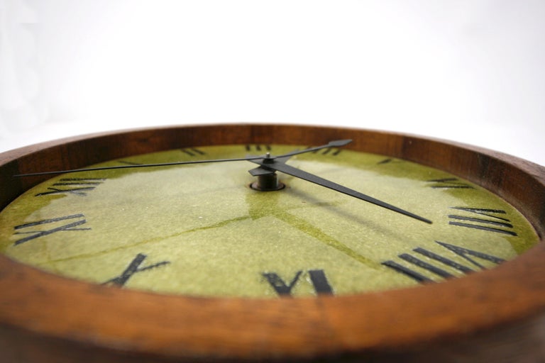 Midcentury Robert Wuersch Ceramic and Walnut Wall Clock For Sale at 1stDibs