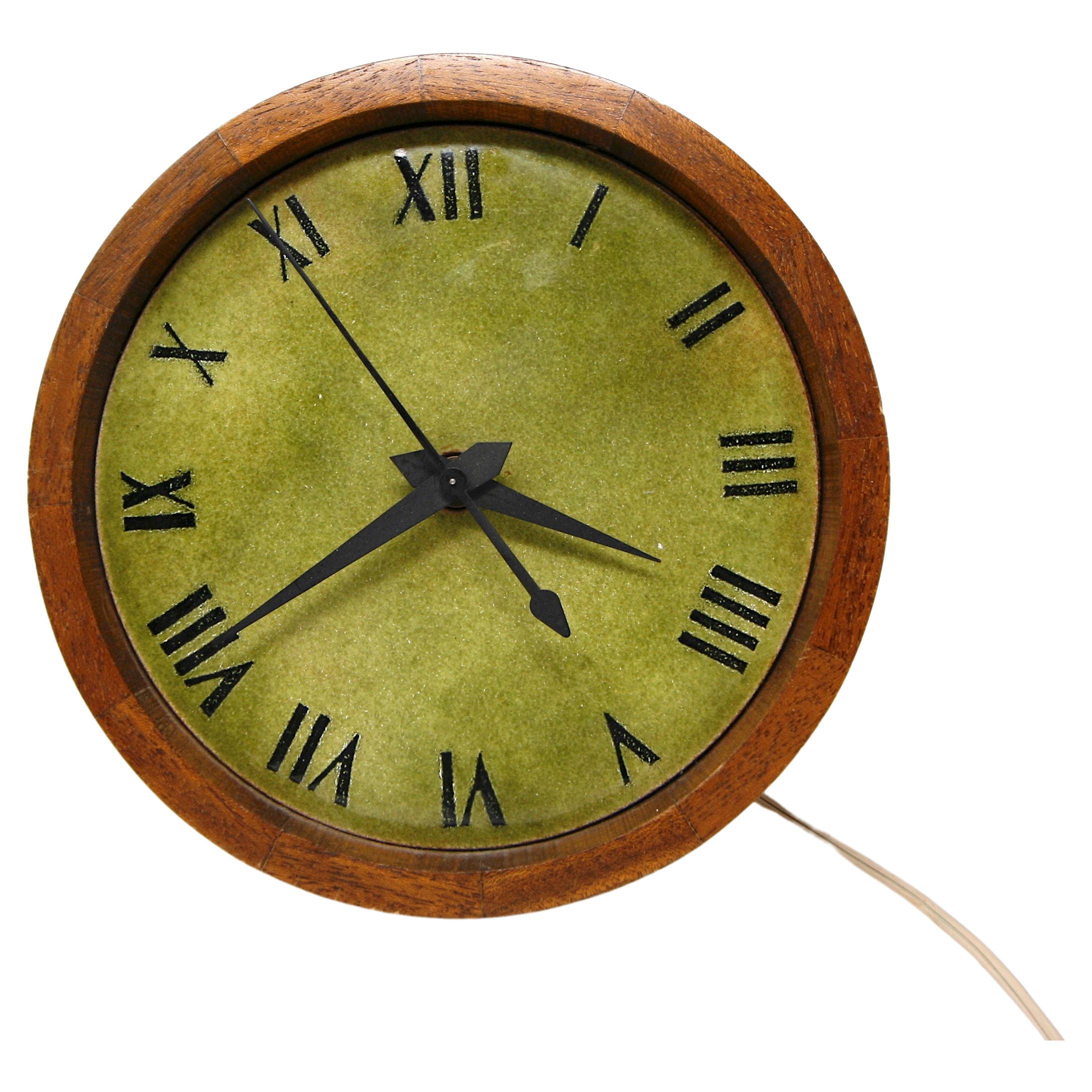 Midcentury Robert Wuersch Ceramic and Walnut Wall Clock For Sale