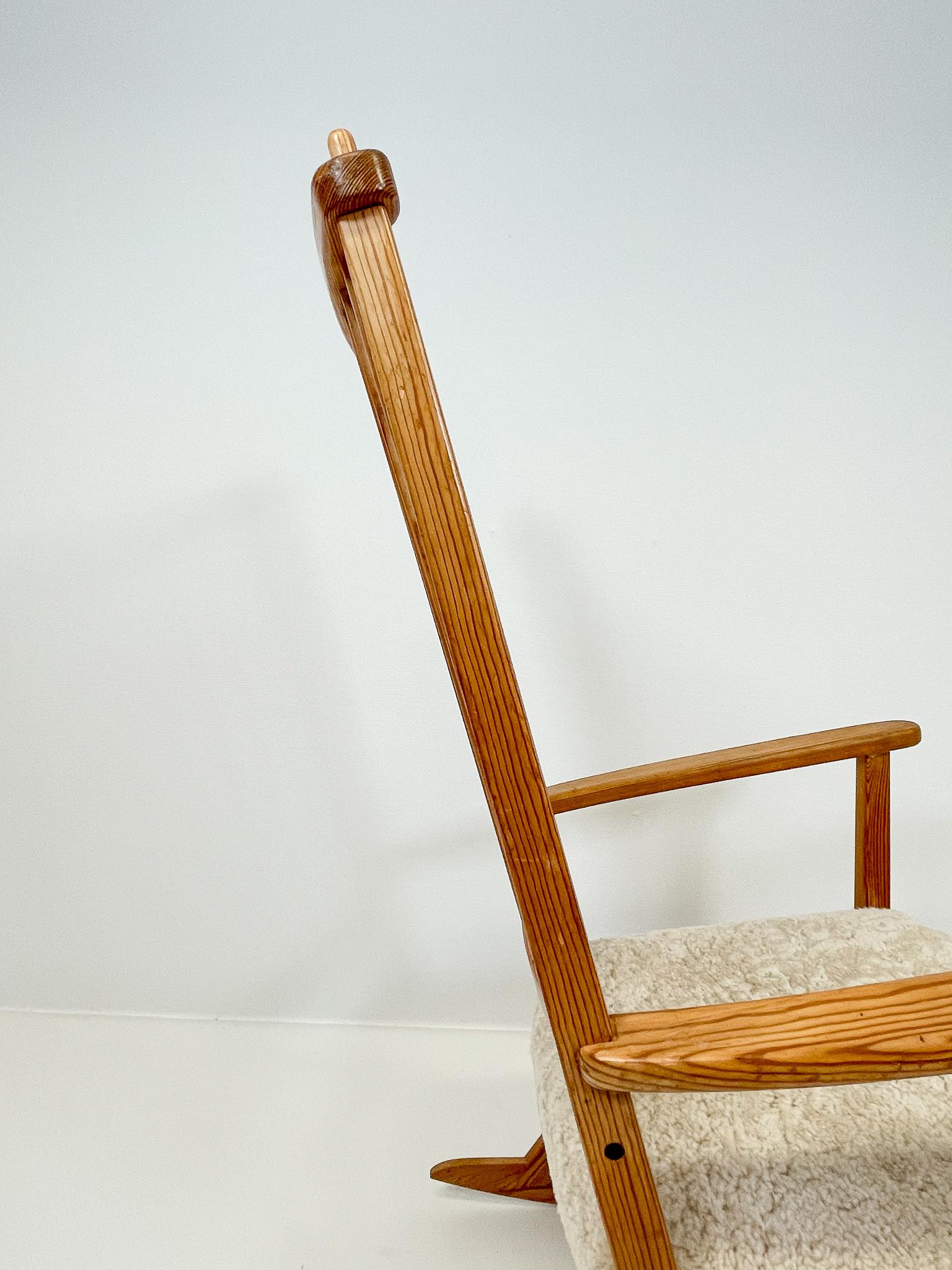 Midcentury Rocking Chair in Pine and Sheepskin Yngve Ekström Sweden For Sale 2