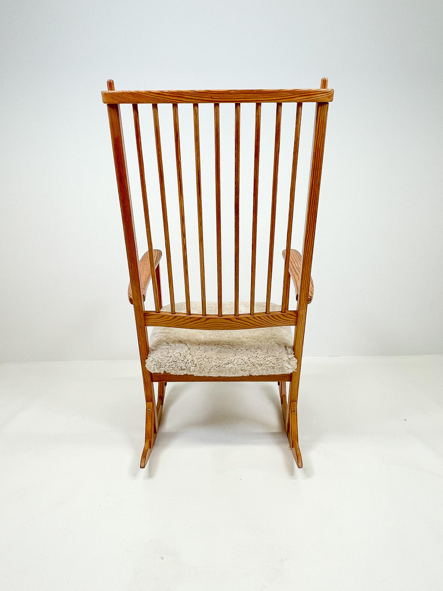 Midcentury Rocking Chair in Pine and Sheepskin Yngve Ekström Sweden For Sale 5
