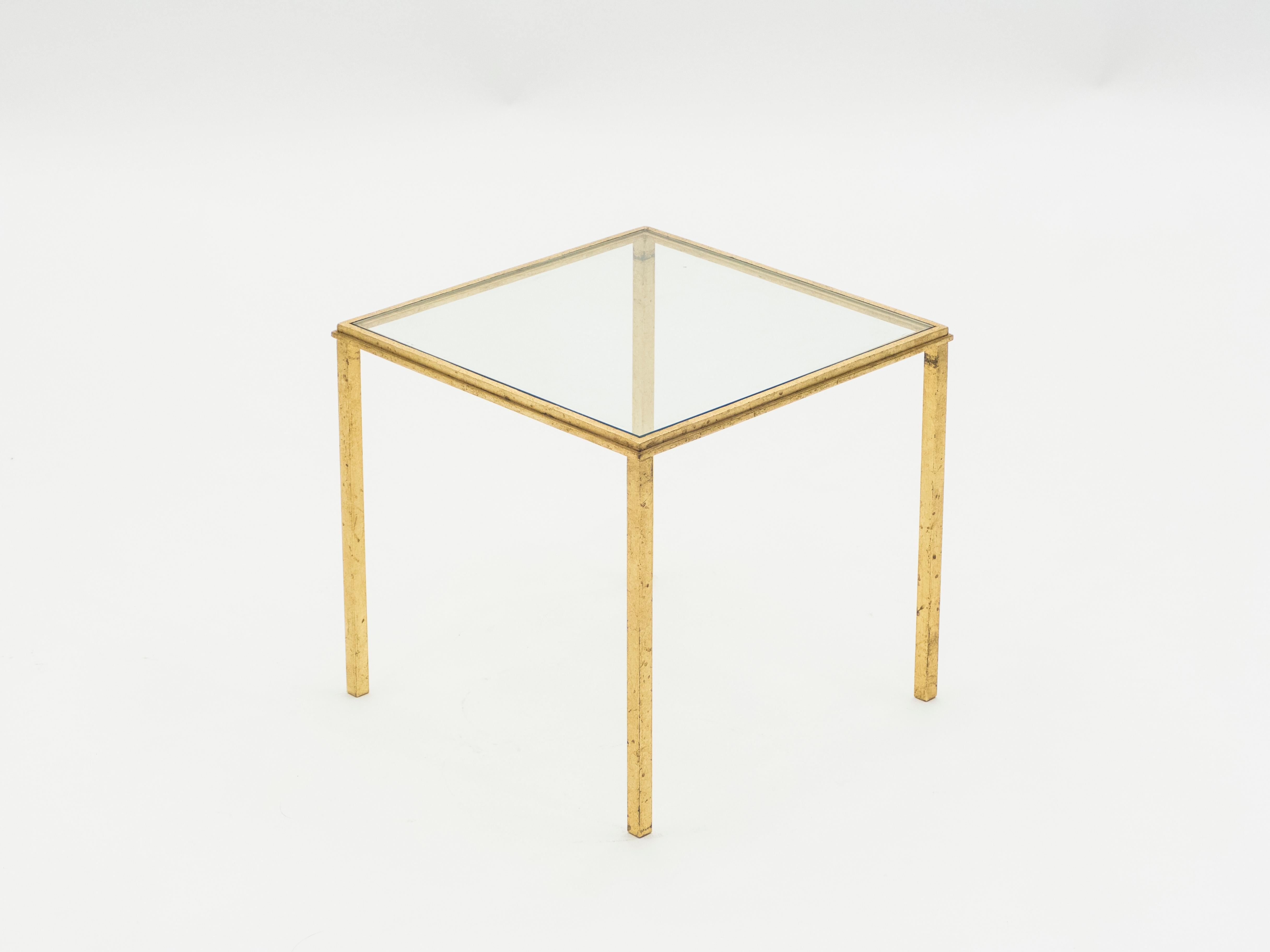 Mid-20th Century Midcentury Roger Thibier Gilt Wrought Iron Gold Leaf Nesting Tables, 1960s For Sale