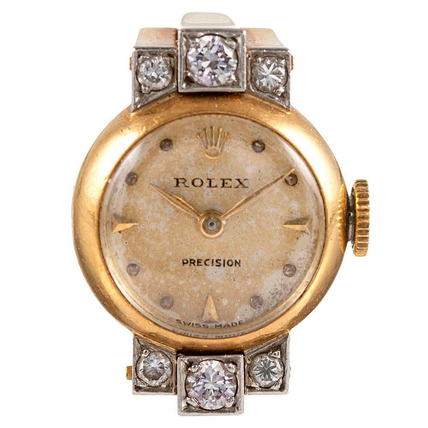 Midcentury Rolex Ring Watch With Diamonds And Original Box At 1stdibs