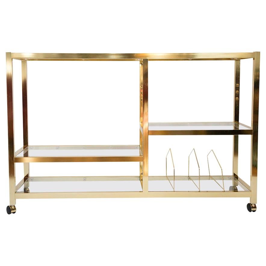 Midcentury Rolling Brass and Glass Bar Cart
