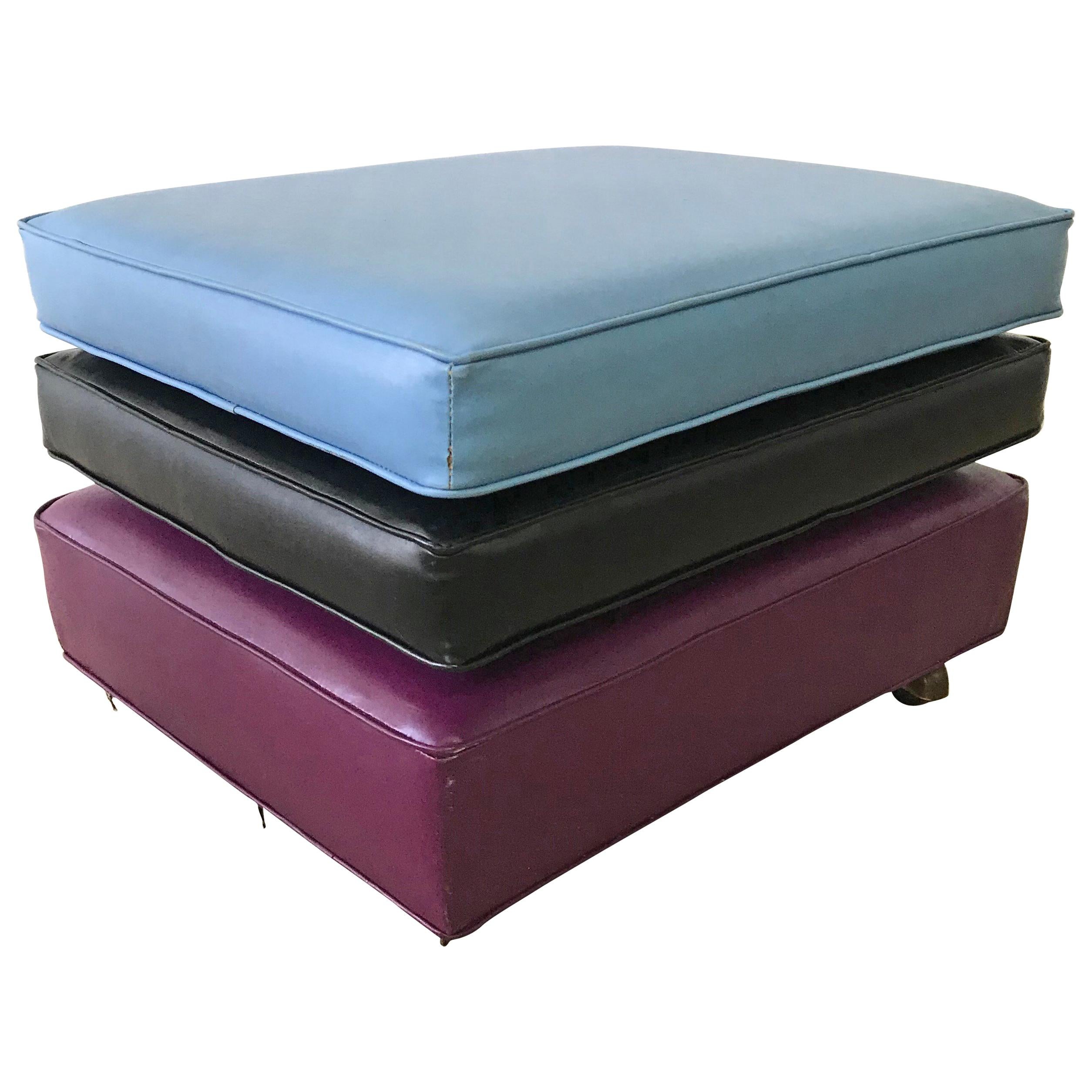 Midcentury Rolling Ottoman Hassock Floor Cushion Set