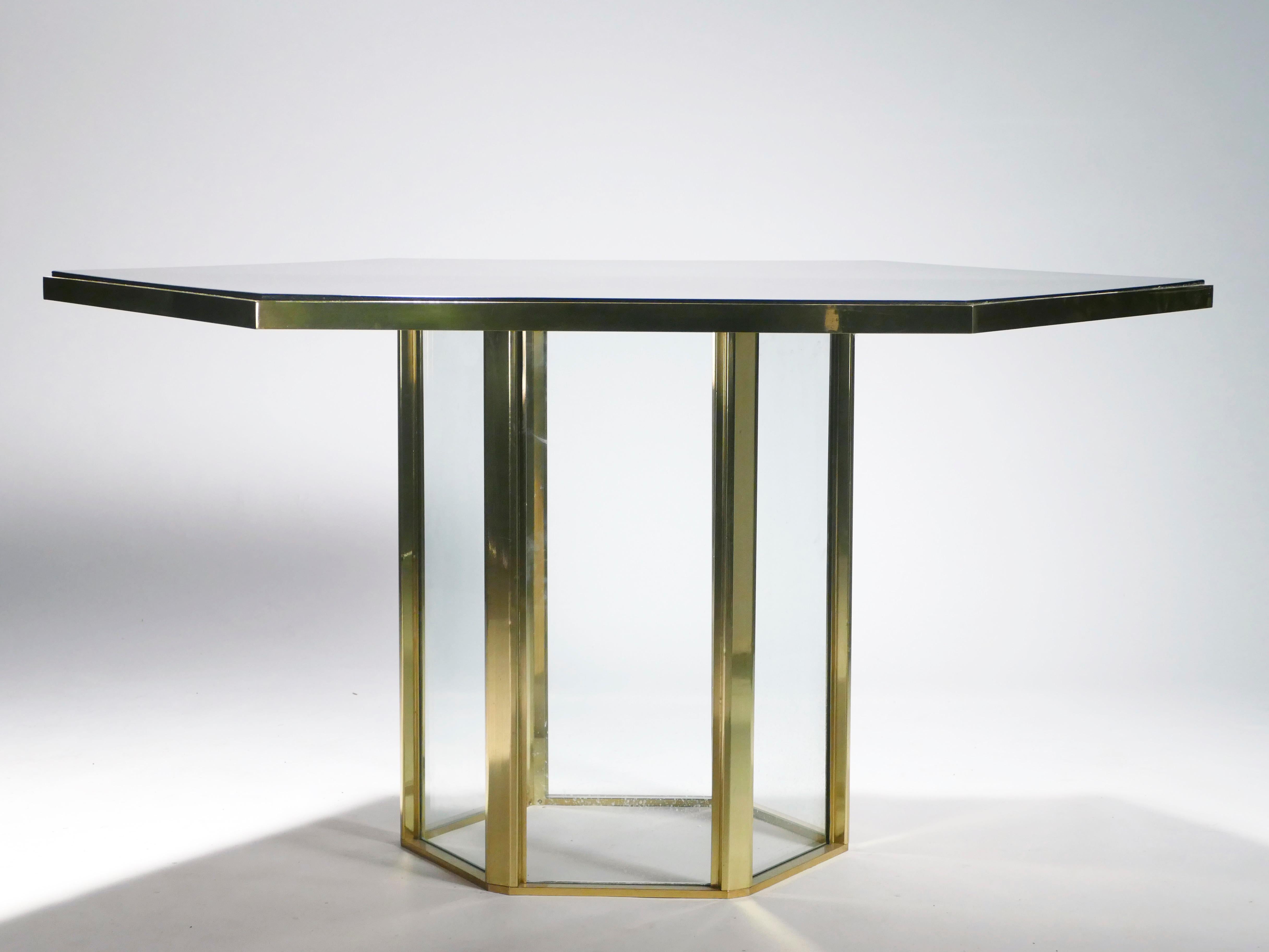 Hollywood Regency Midcentury Romeo Rega Black Lacquer Brass and Glass Dining Table, 1970s For Sale