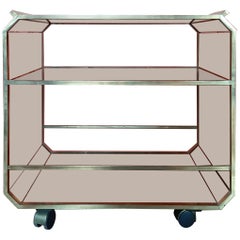 Midcentury Romeo Rega Brass and Smoked Glass Serving Trolley