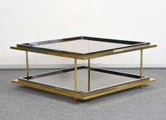 Midcentury Brass, Chrome and Glass Italian Coffee Table After Romeo Rega, 1970
