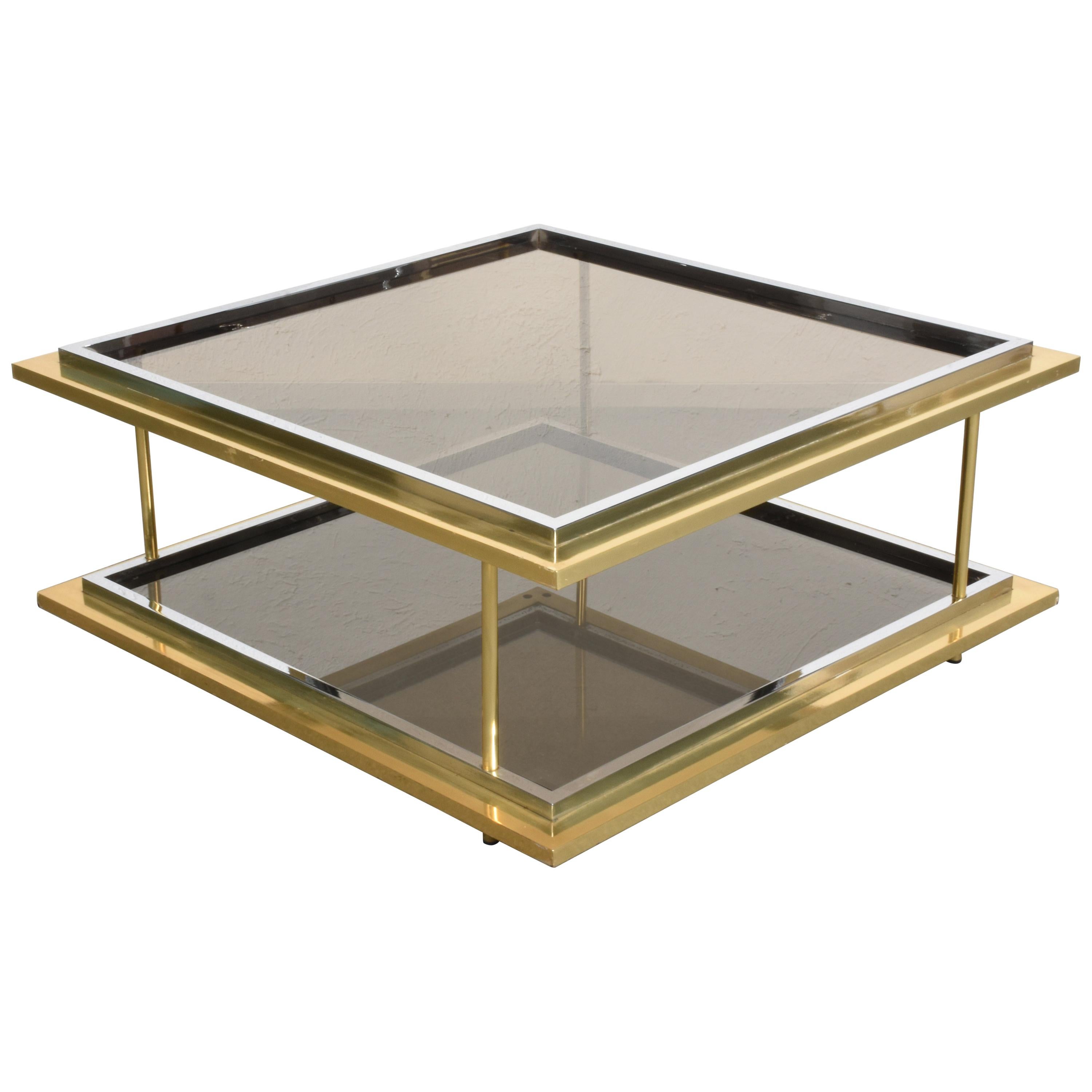 MidCentury Modern Italian Chrome and Brass Coffee Table by Romeo Rega