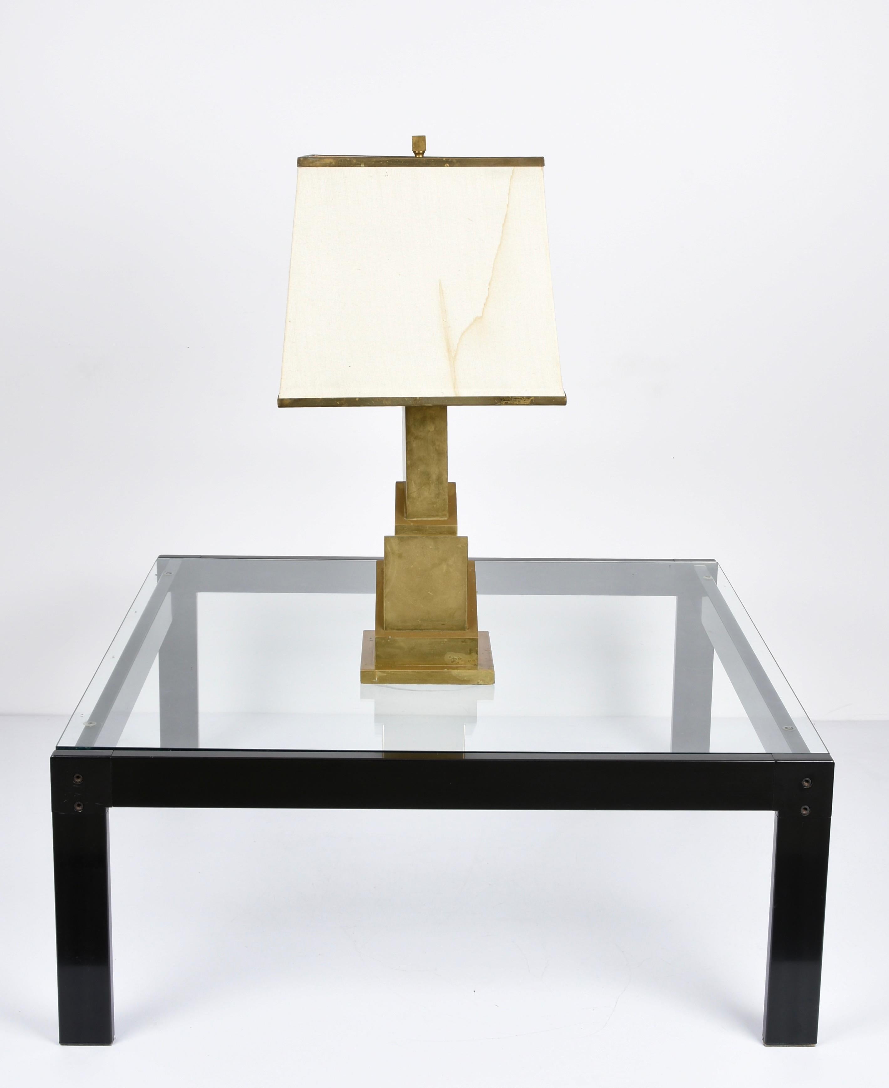 Midcentury Romeo Rega Brass Table Lamp with Skyscraper Structure, Italy, 1970s In Good Condition In Roma, IT
