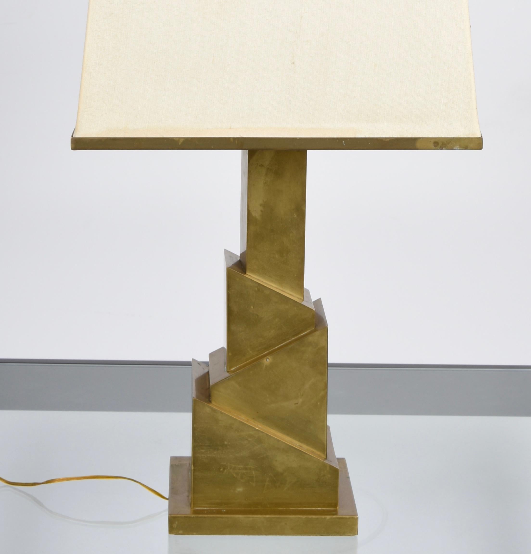 Late 20th Century Midcentury Romeo Rega Brass Table Lamp with Skyscraper Structure, Italy, 1970s