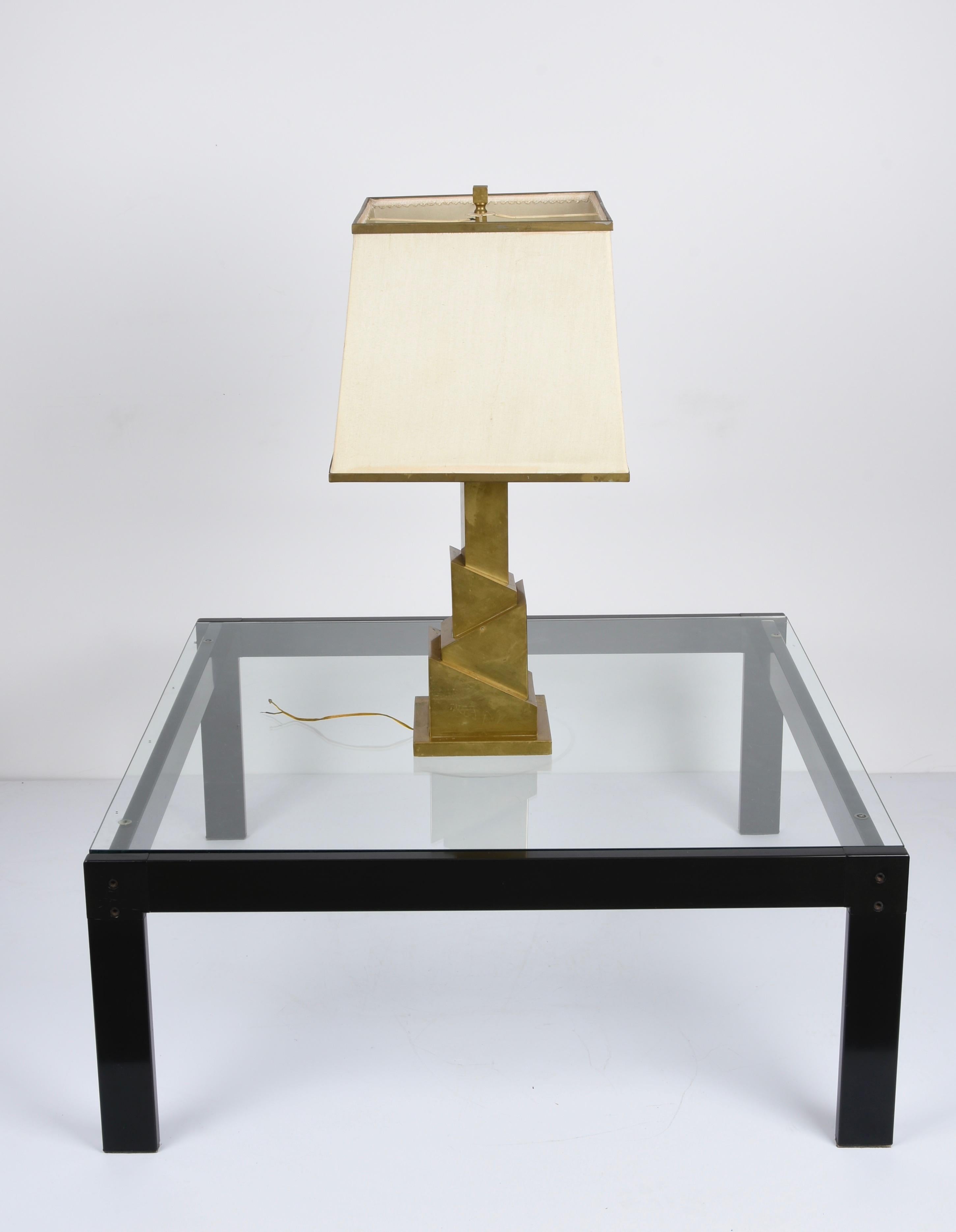 Midcentury Romeo Rega Brass Table Lamp with Skyscraper Structure, Italy, 1970s 2