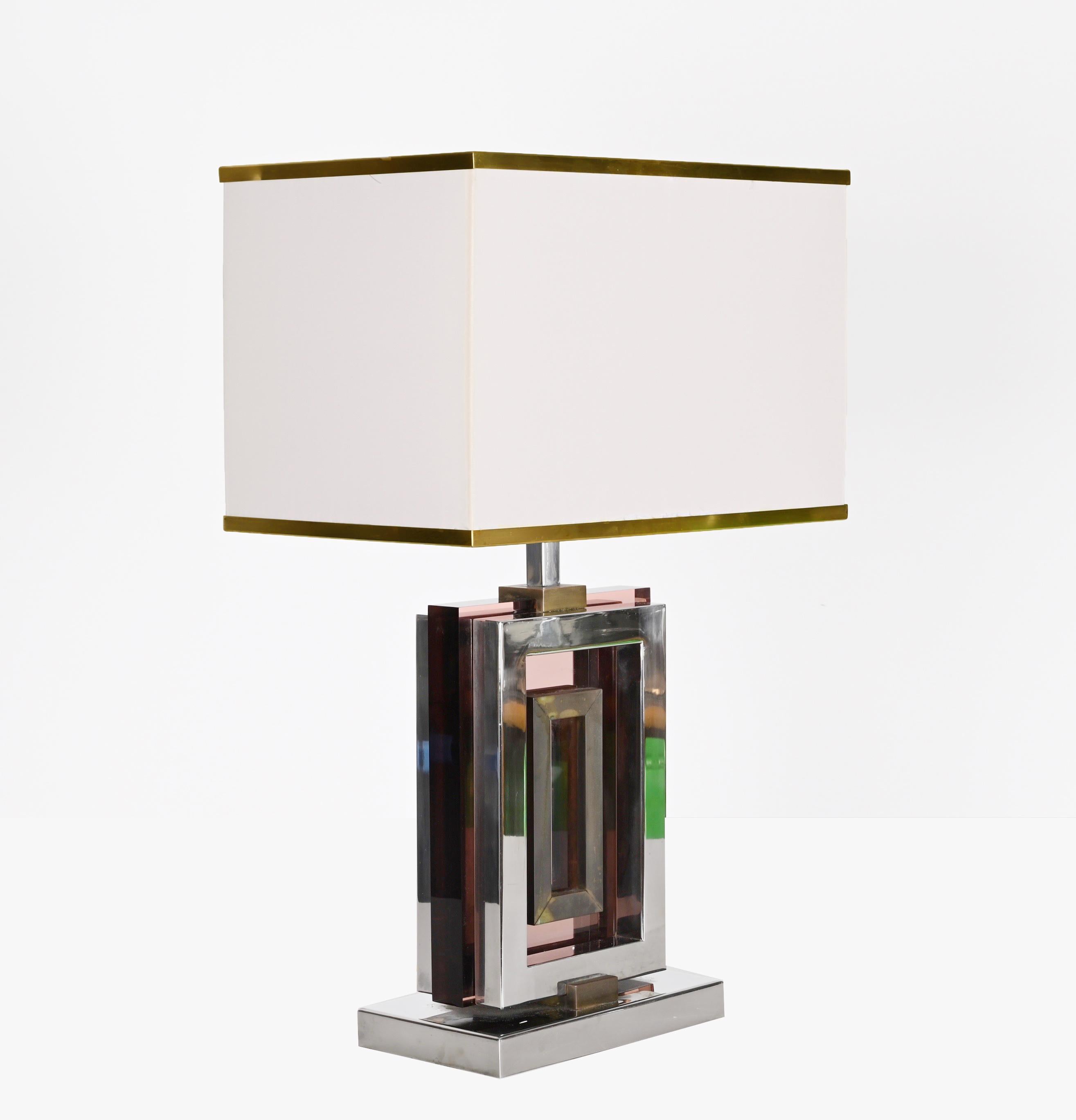 Midcentury Table Lamp by Romeo Rega in Lucite, Chrome and Brass, Italy 1970s For Sale 6