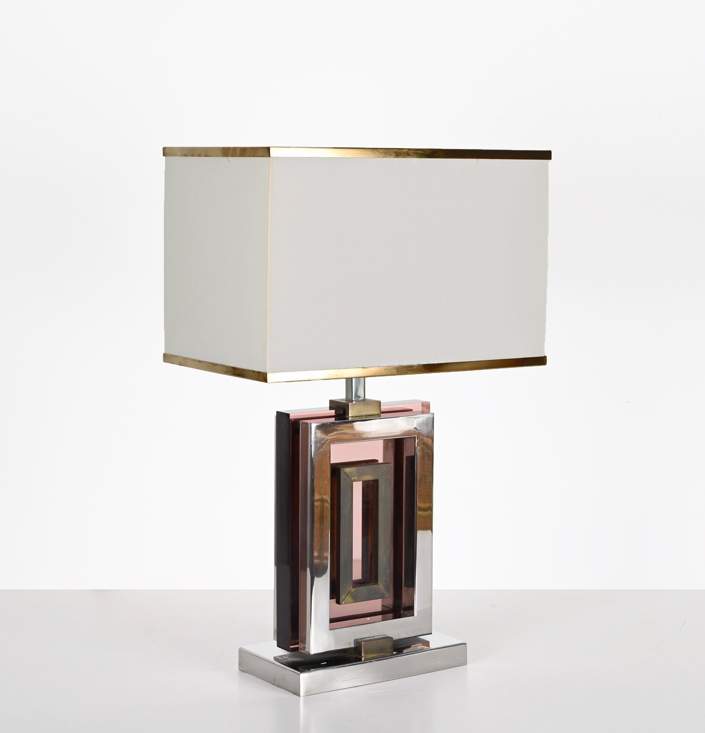 Midcentury Table Lamp by Romeo Rega in Lucite, Chrome and Brass, Italy 1970s For Sale 7