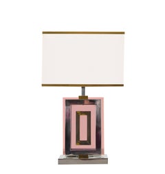 Midcentury Table Lamp by Romeo Rega in Lucite, Chrome and Brass, Italy 1970s