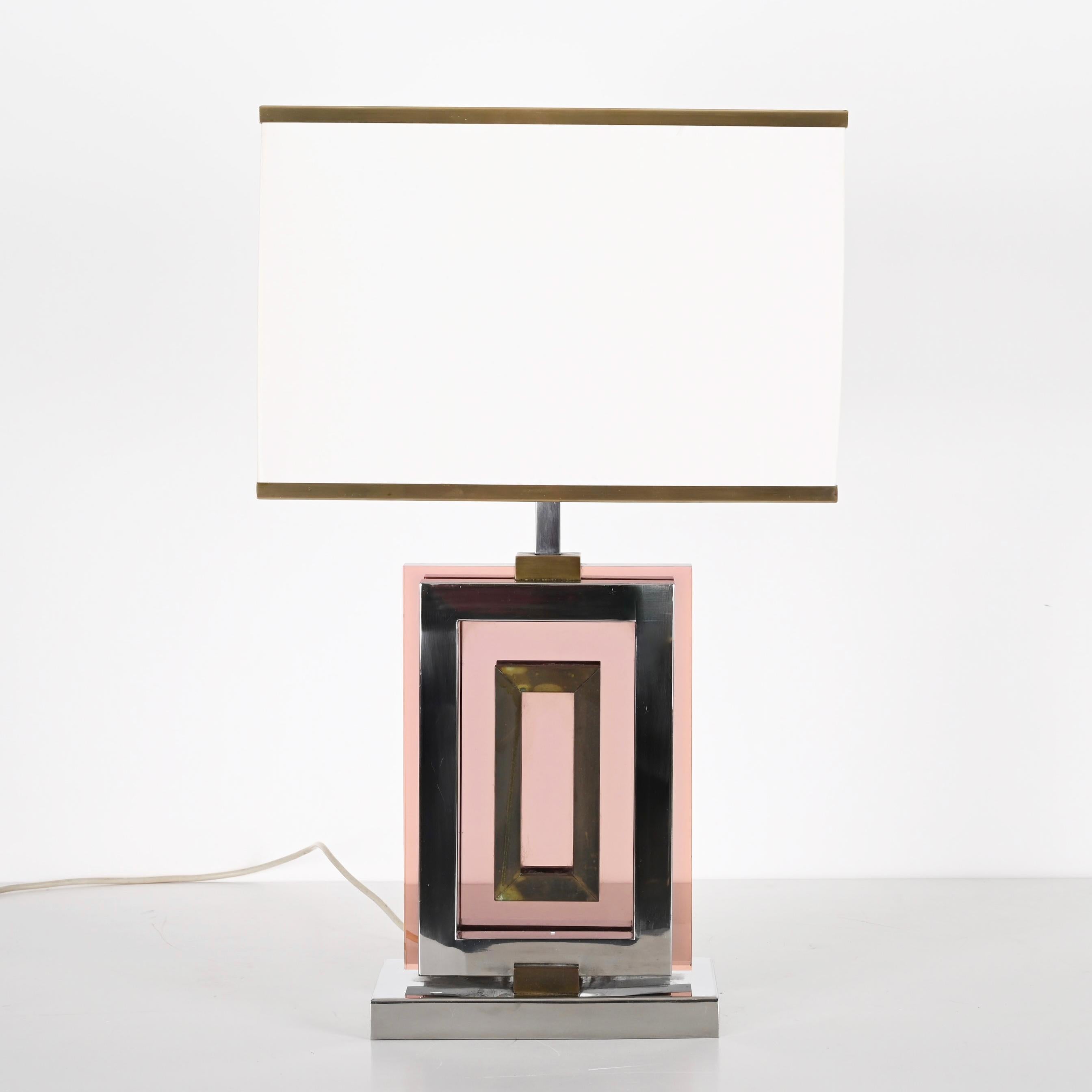 Mid-Century Modern Midcentury Table Lamp by Romeo Rega in Lucite, Chrome and Brass, Italy 1970s For Sale