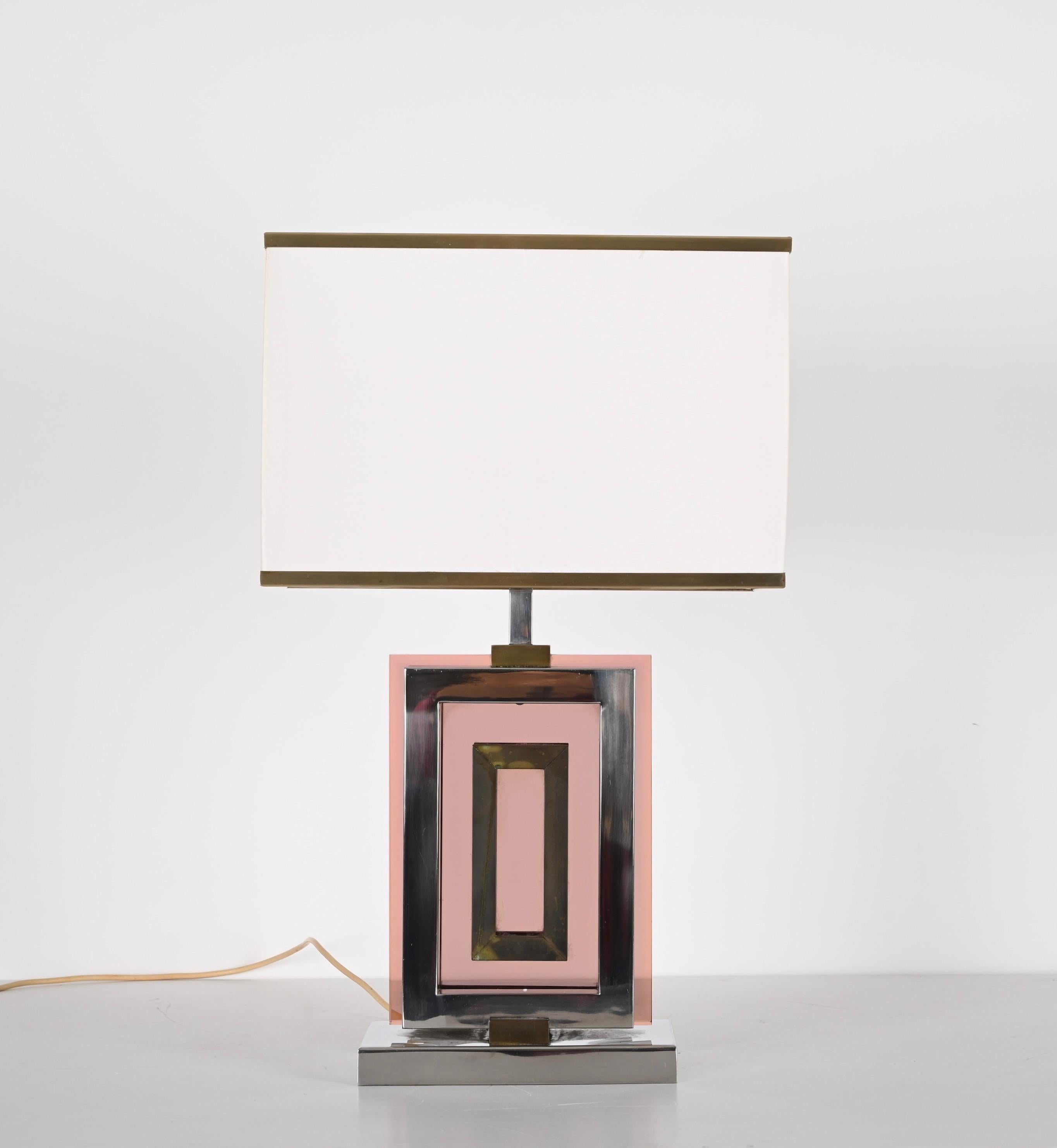 Midcentury Table Lamp by Romeo Rega in Lucite, Chrome and Brass, Italy 1970s In Good Condition For Sale In Roma, IT
