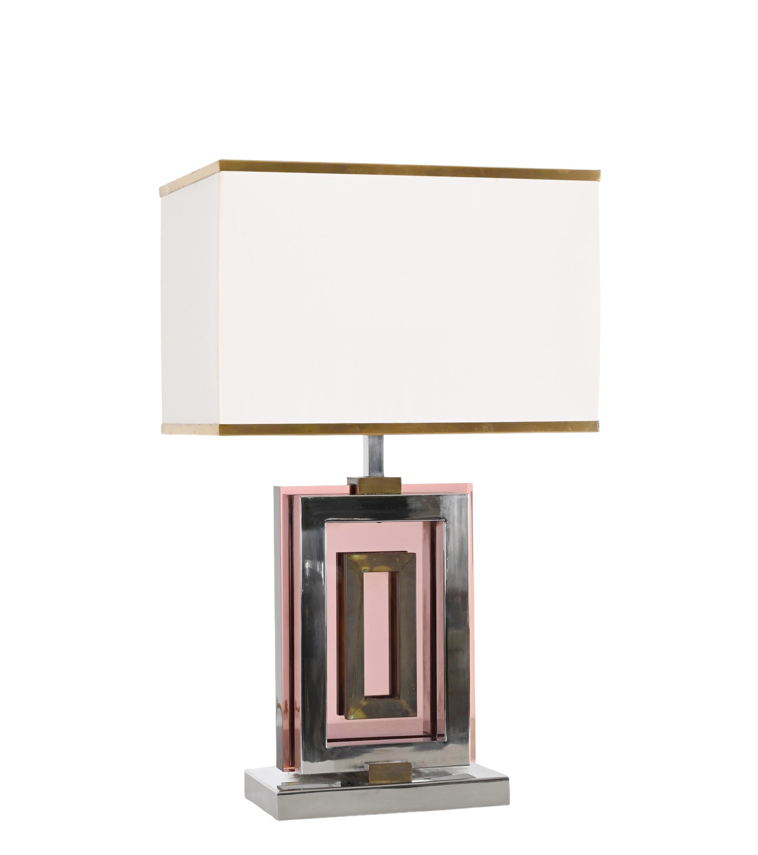 Late 20th Century Midcentury Table Lamp by Romeo Rega in Lucite, Chrome and Brass, Italy 1970s For Sale