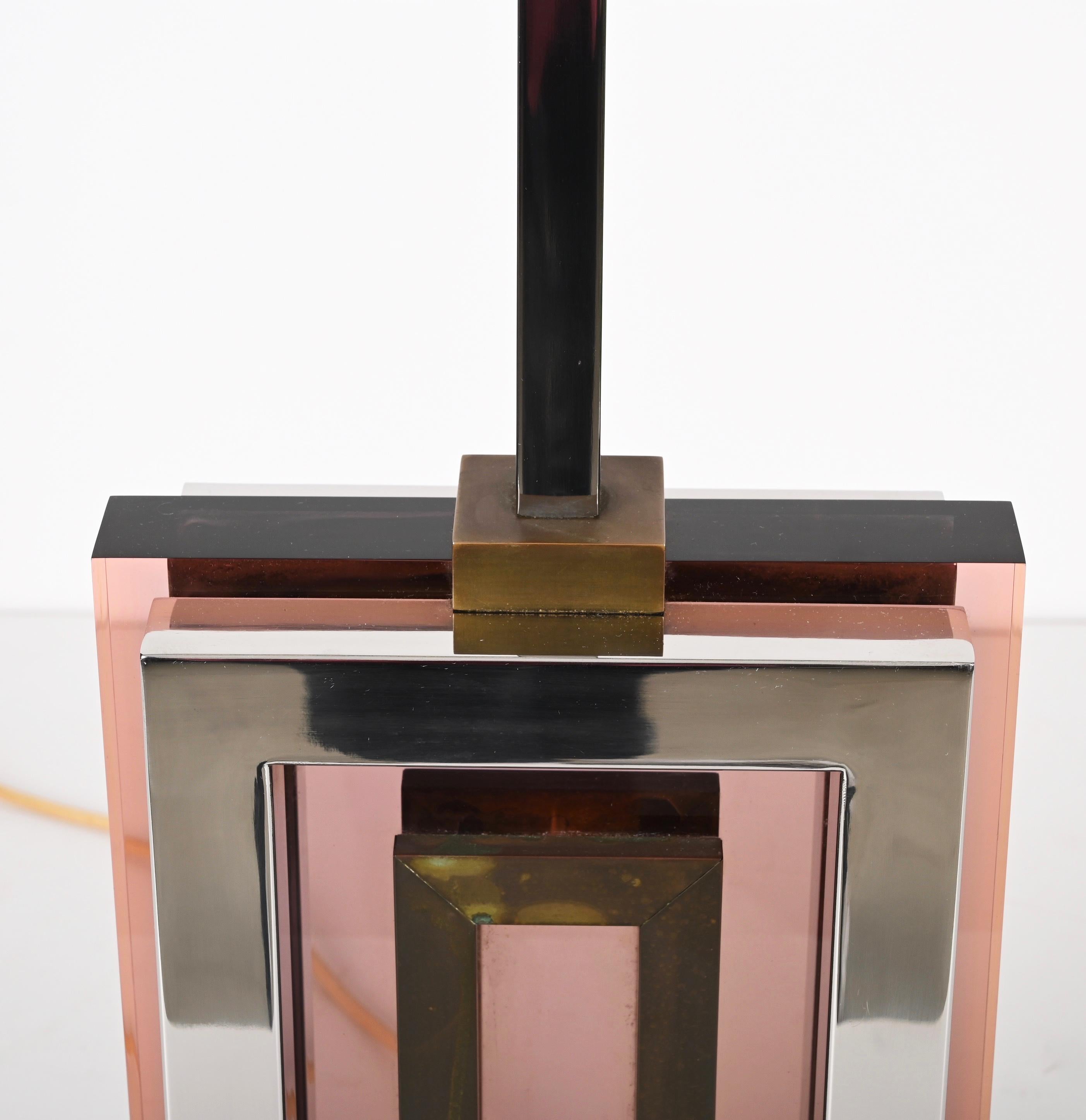 Midcentury Table Lamp by Romeo Rega in Lucite, Chrome and Brass, Italy 1970s For Sale 2