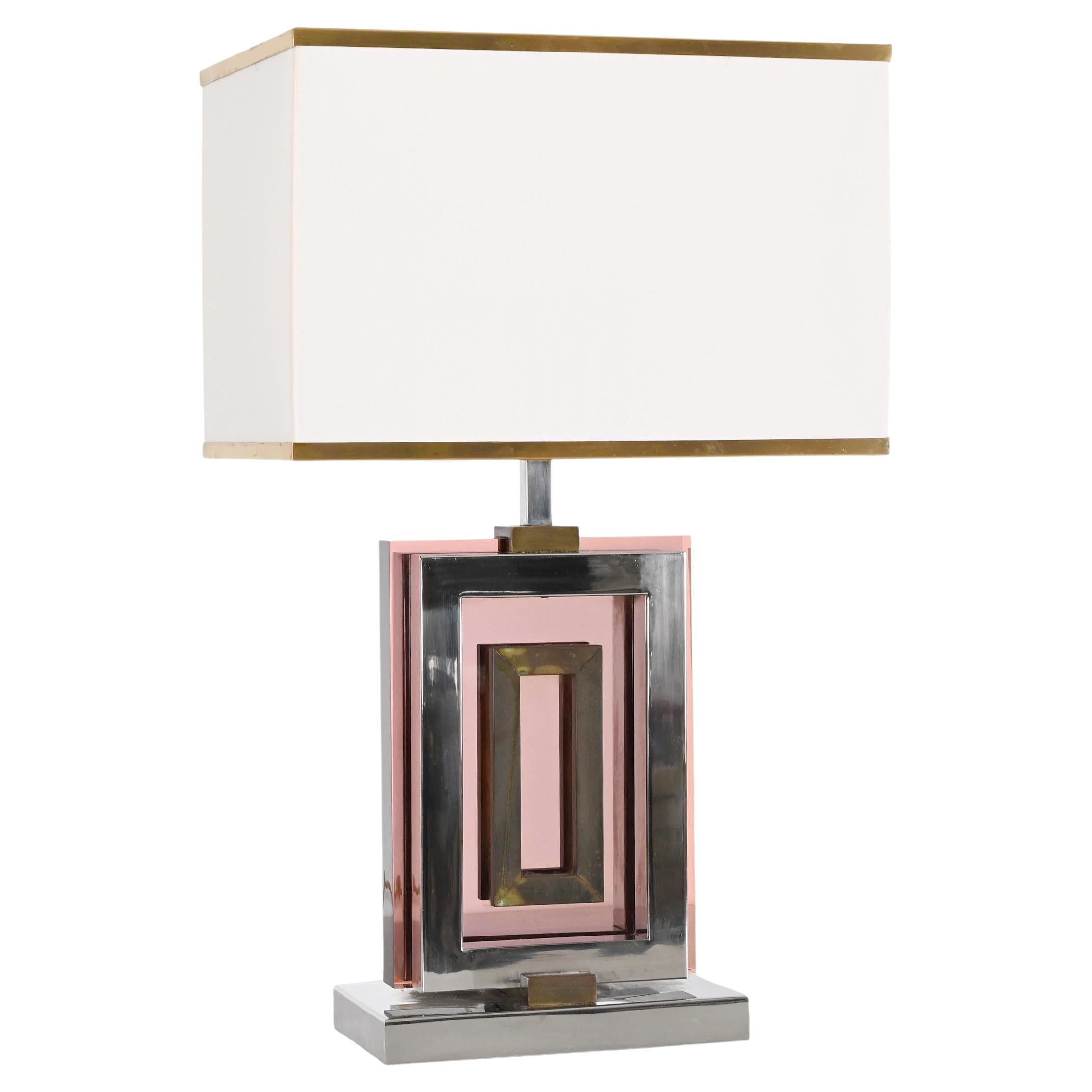 Midcentury Table Lamp by Romeo Rega in Lucite, Chrome and Brass, Italy 1970s For Sale