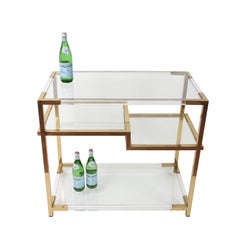 Midcentury Romeo Rega Style Lucite and Gold Brass Italian Console Table, 1970s