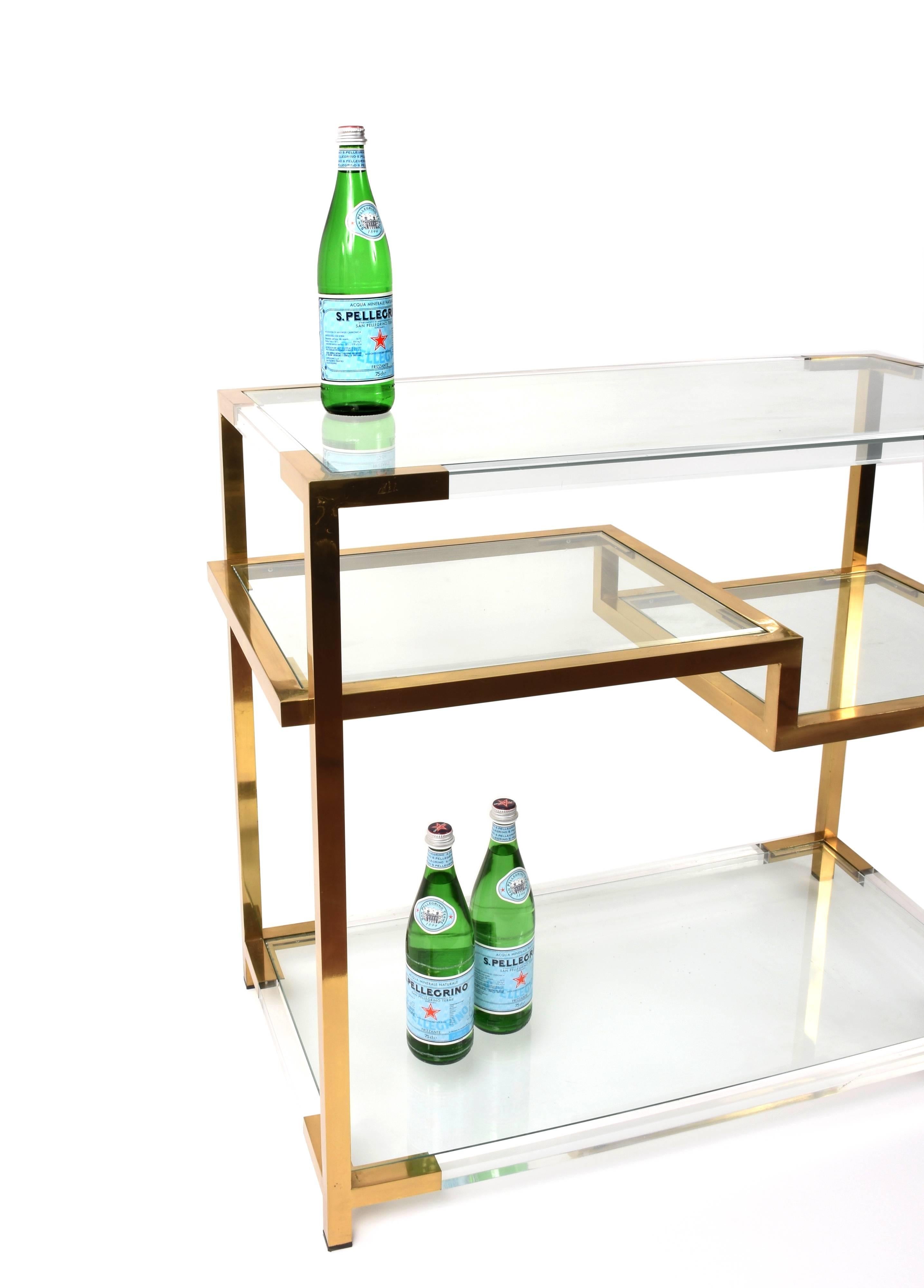 Midcentury Romeo Rega Style Lucite and Gold Brass Italian Console Table, 1970s 1