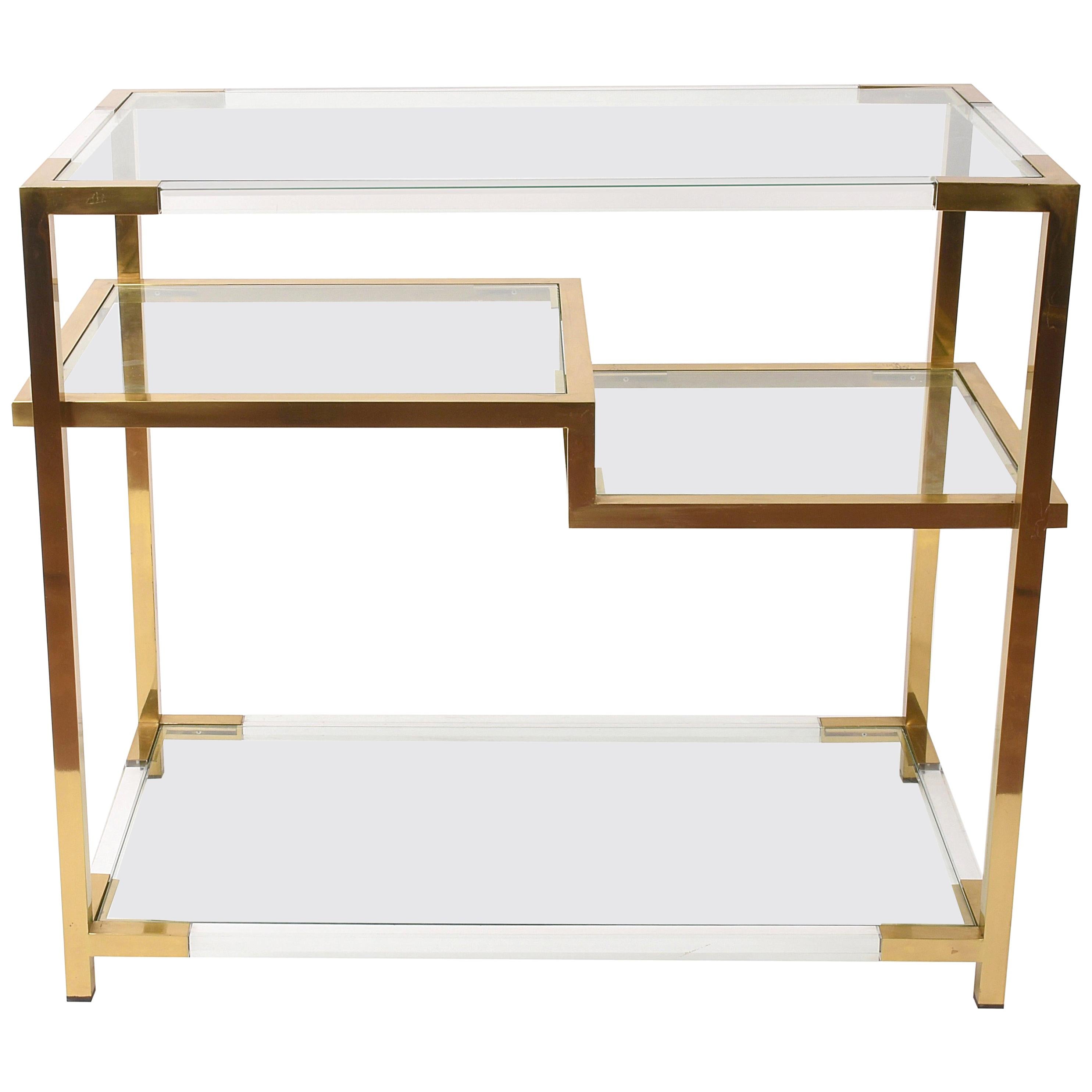 Midcentury Romeo Rega Style Lucite and Gold Brass Italian Console Table, 1970s