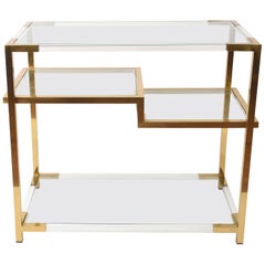 Midcentury Romeo Rega Style Lucite and Gold Brass Italian Console Table, 1970s