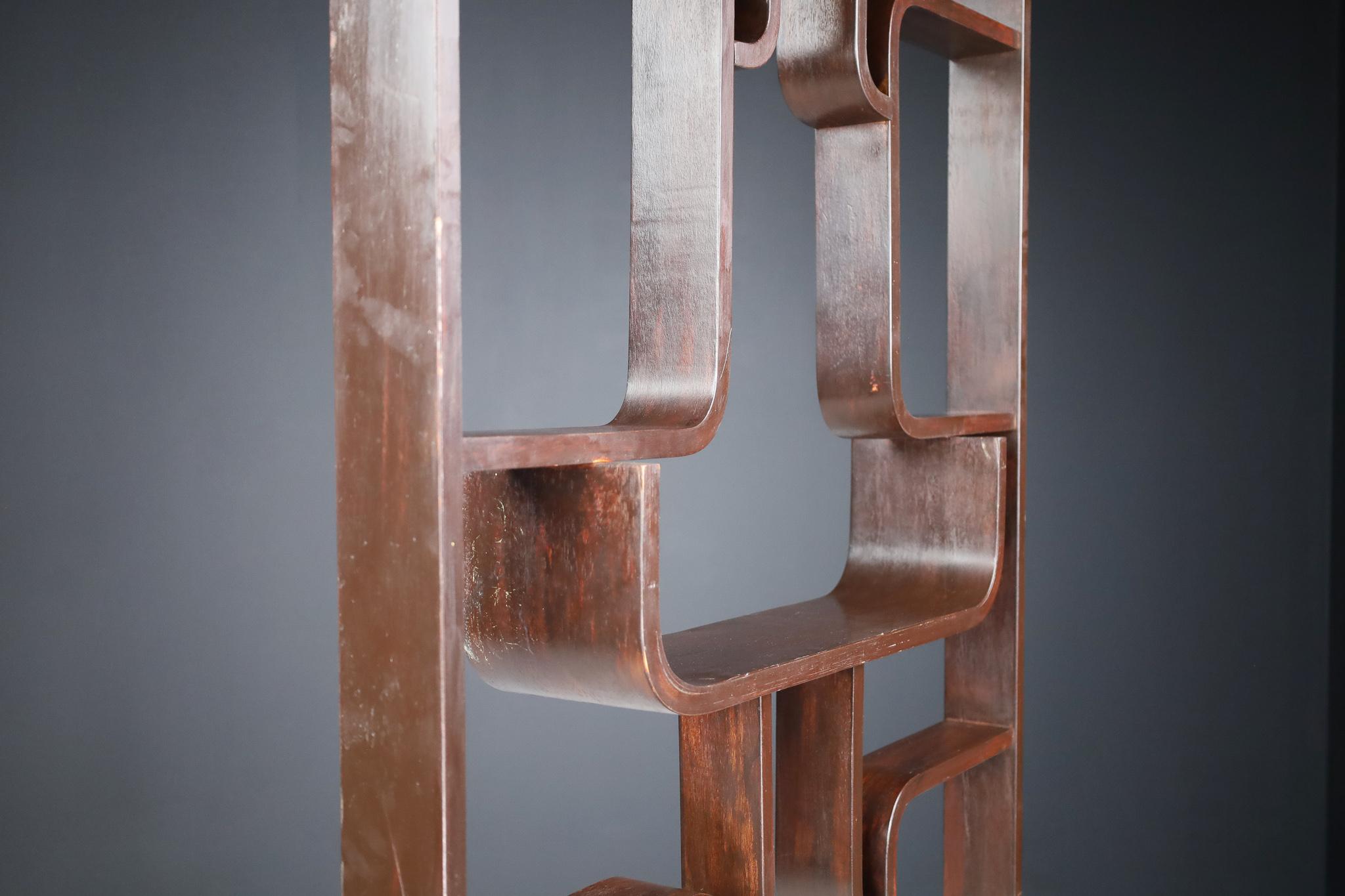 Midcentury Room Divider in Dark Stained Bent-Wood by Ludvik Volak, Praque 1960s For Sale 1
