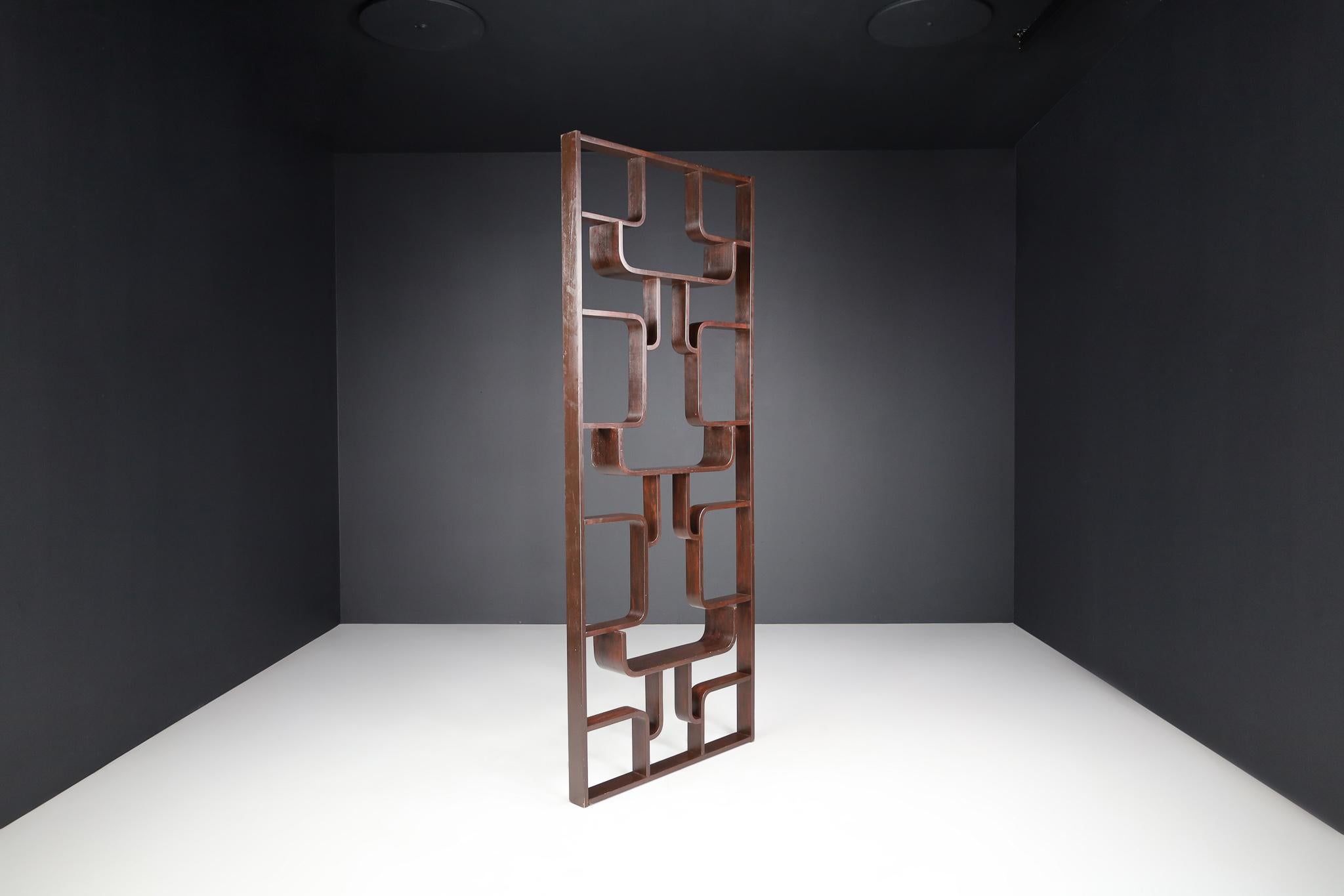 Mid-Century Modern Midcentury Room Divider in Dark Stained Bent-Wood by Ludvik Volak, Praque 1960s For Sale