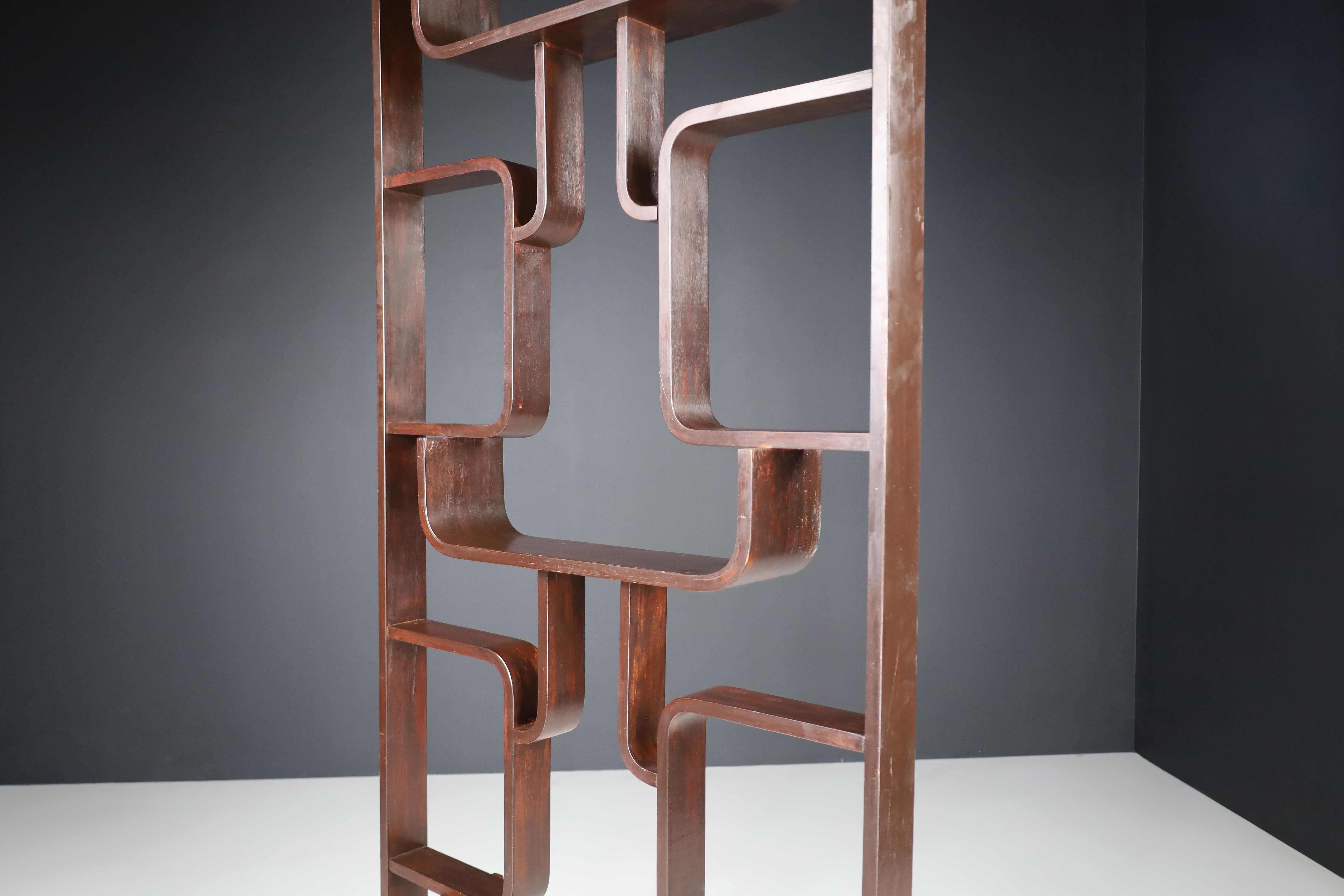 Czech Midcentury Room Divider in Dark Stained Bent-Wood by Ludvik Volak, Praque 1960s For Sale