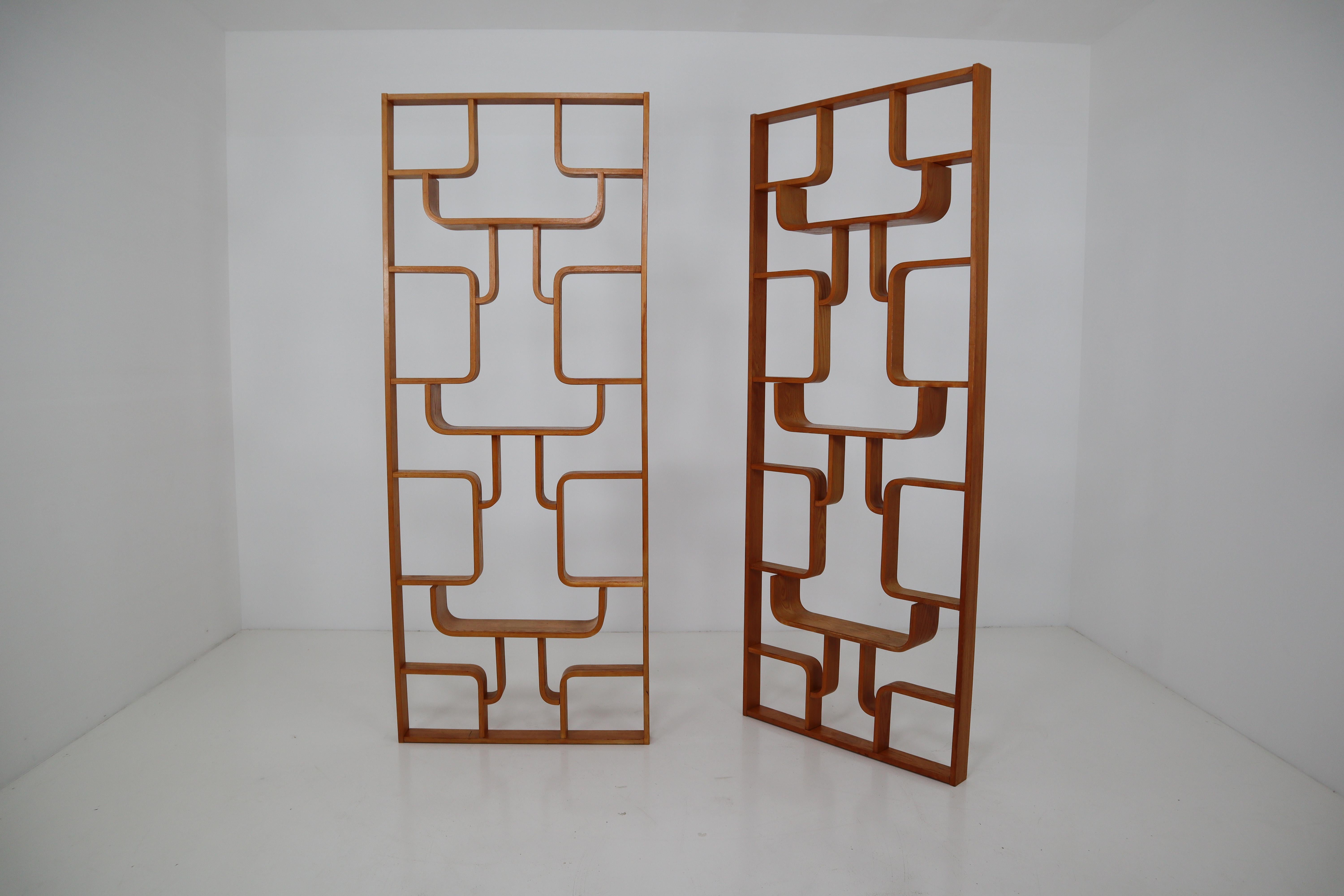 Ash Midcentury Room Divider Shelves for Thonet in Bent-Wood, circa 1960s
