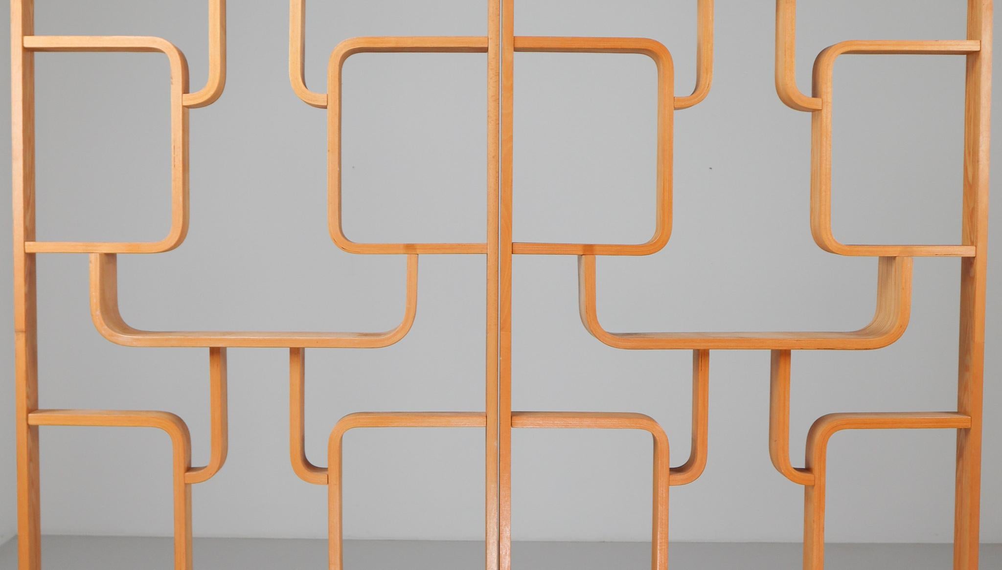 Mid-Century Modern Midcentury Room Divider Shelves in Blond Bent-Wood, Praque, 1960s