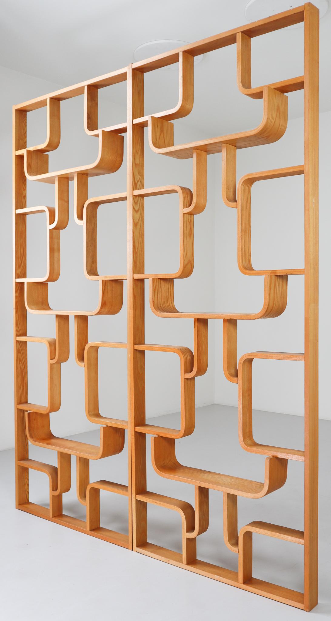 20th Century Midcentury Room Divider Shelves in Blond Bent-Wood, Praque, 1960s