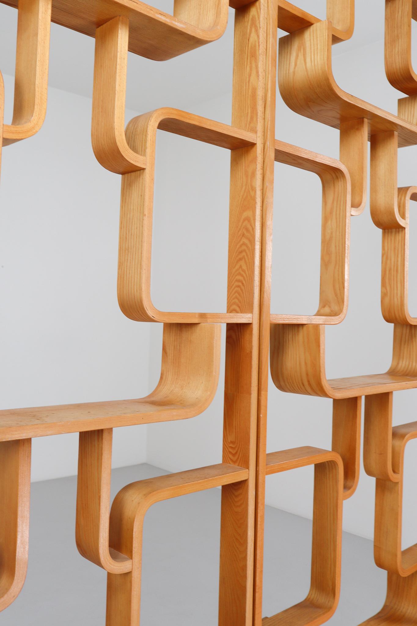 Bentwood Midcentury Room Divider Shelves in Blond Bent-Wood, Praque, 1960s