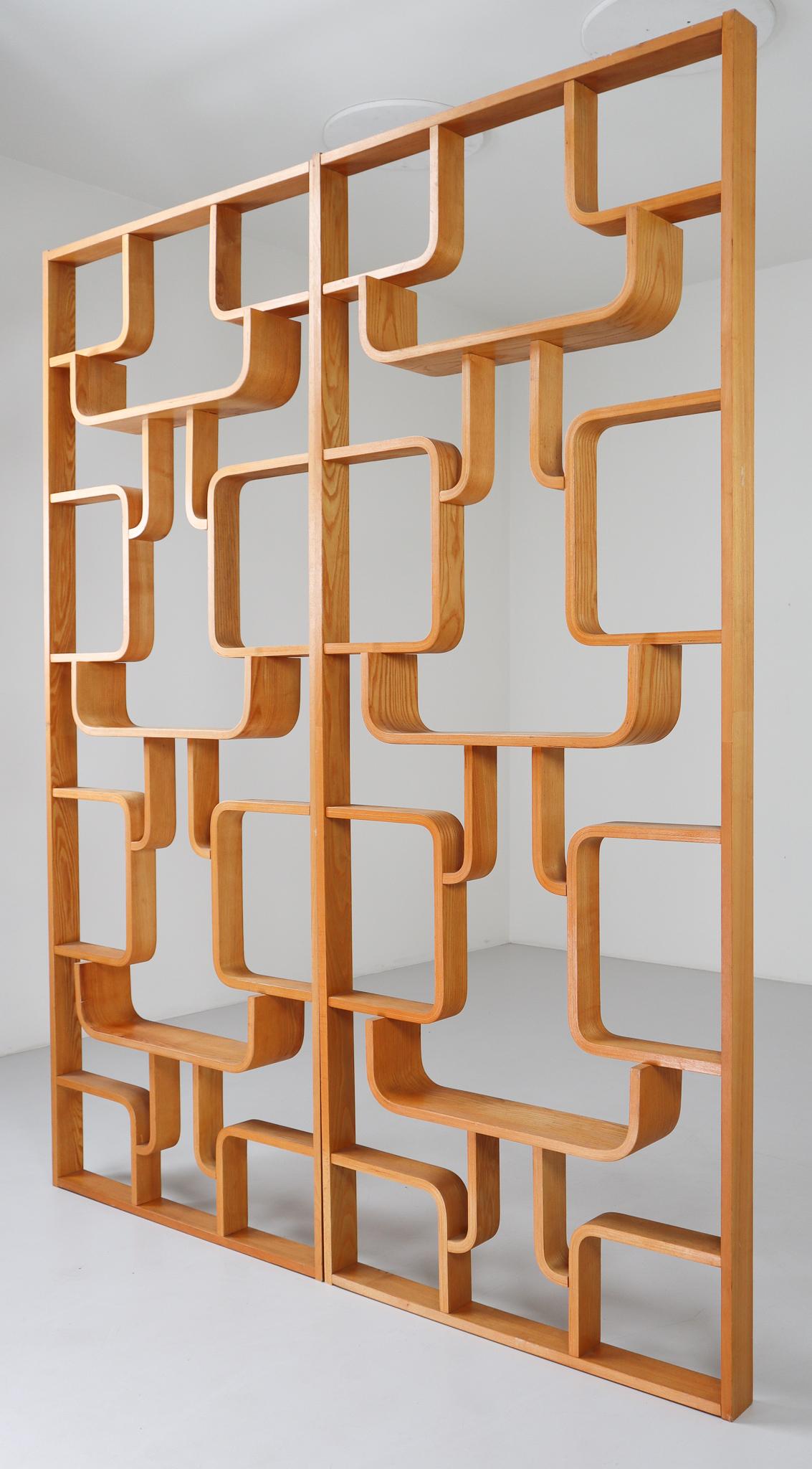 Midcentury Room Divider Shelves in Blond Bent-Wood, Praque, 1960s 1