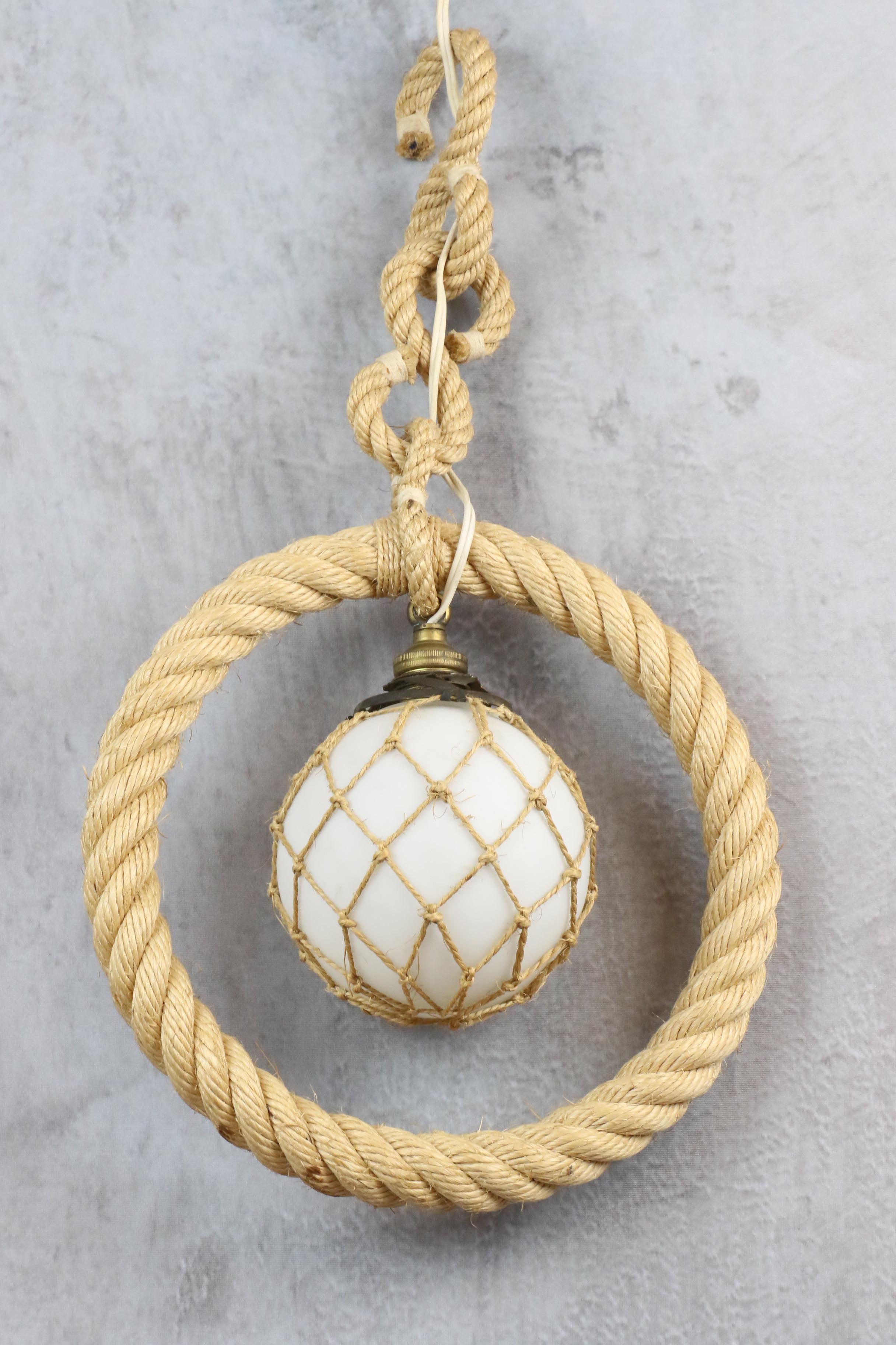 Hand-Crafted Midcentury Rope Chandelier by Adrien Audoux and Frida Minet, circa 1960 For Sale