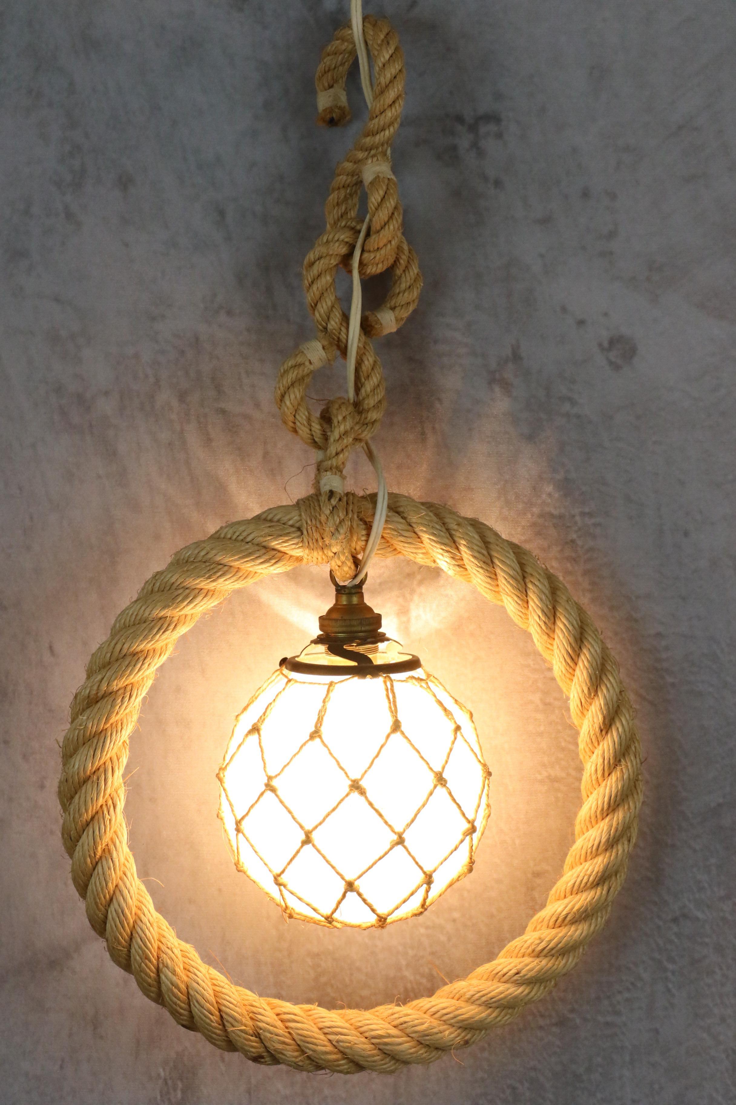 20th Century Midcentury Rope Chandelier by Adrien Audoux and Frida Minet, circa 1960 For Sale