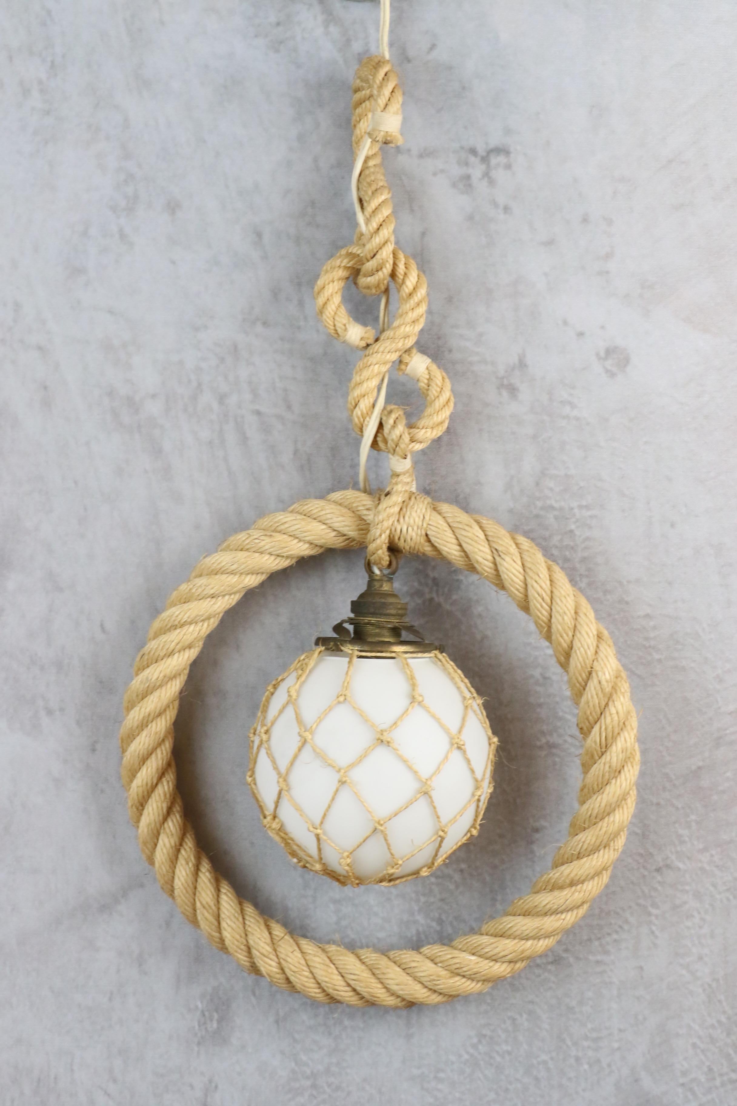 Midcentury Rope Chandelier by Adrien Audoux and Frida Minet, circa 1960 For Sale 1