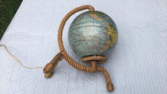 Midcentury Rope Earth Globe Lamp Audoux Minet, circa 1960