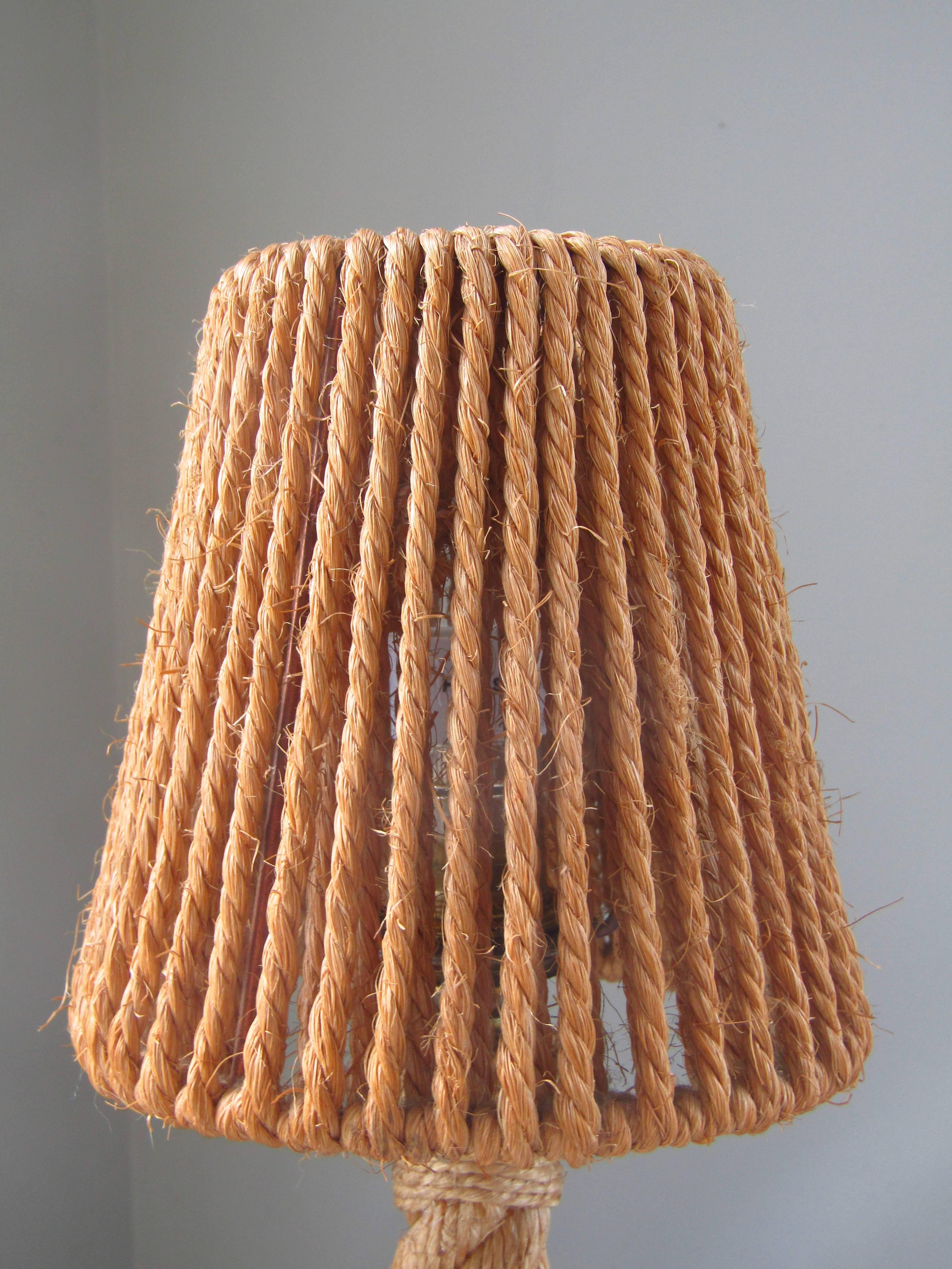 Midcentury Rope Table Desk Lamp Audoux and Minet, France, 1960s 4