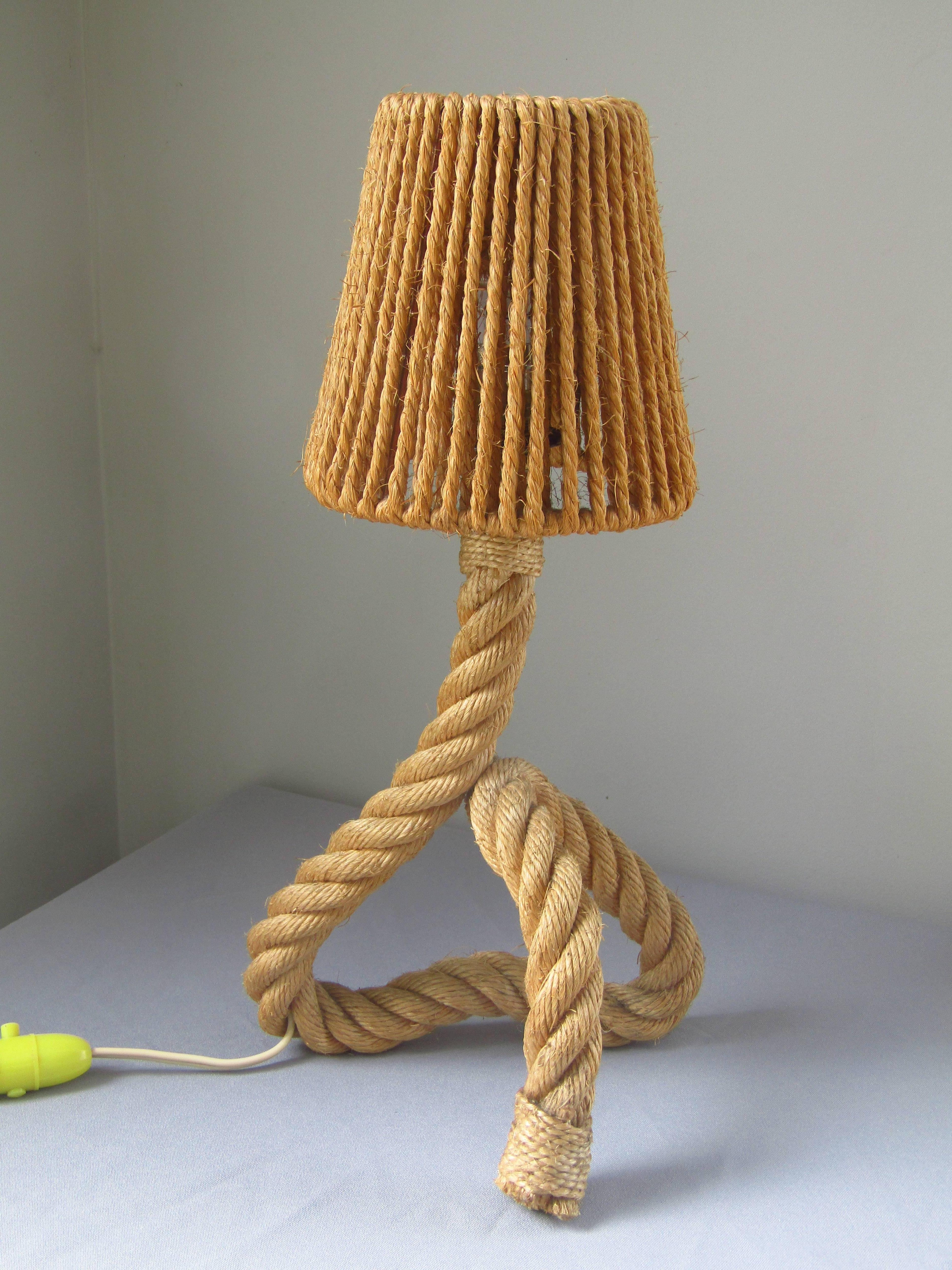 Mid-Century Modern Midcentury Rope Table Desk Lamp Audoux and Minet, France, 1960s