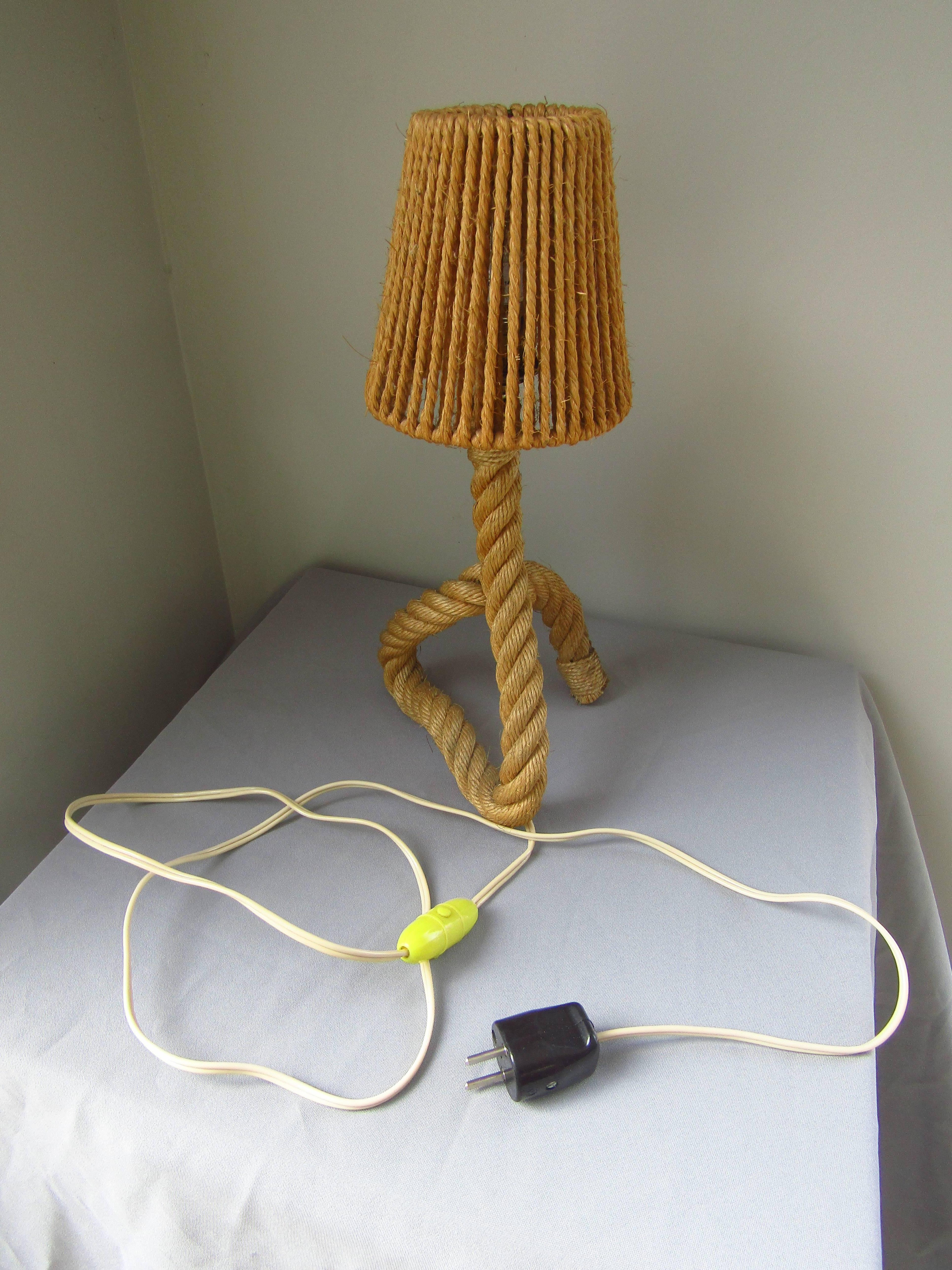 Midcentury Rope Table Desk Lamp Audoux and Minet, France, 1960s 1