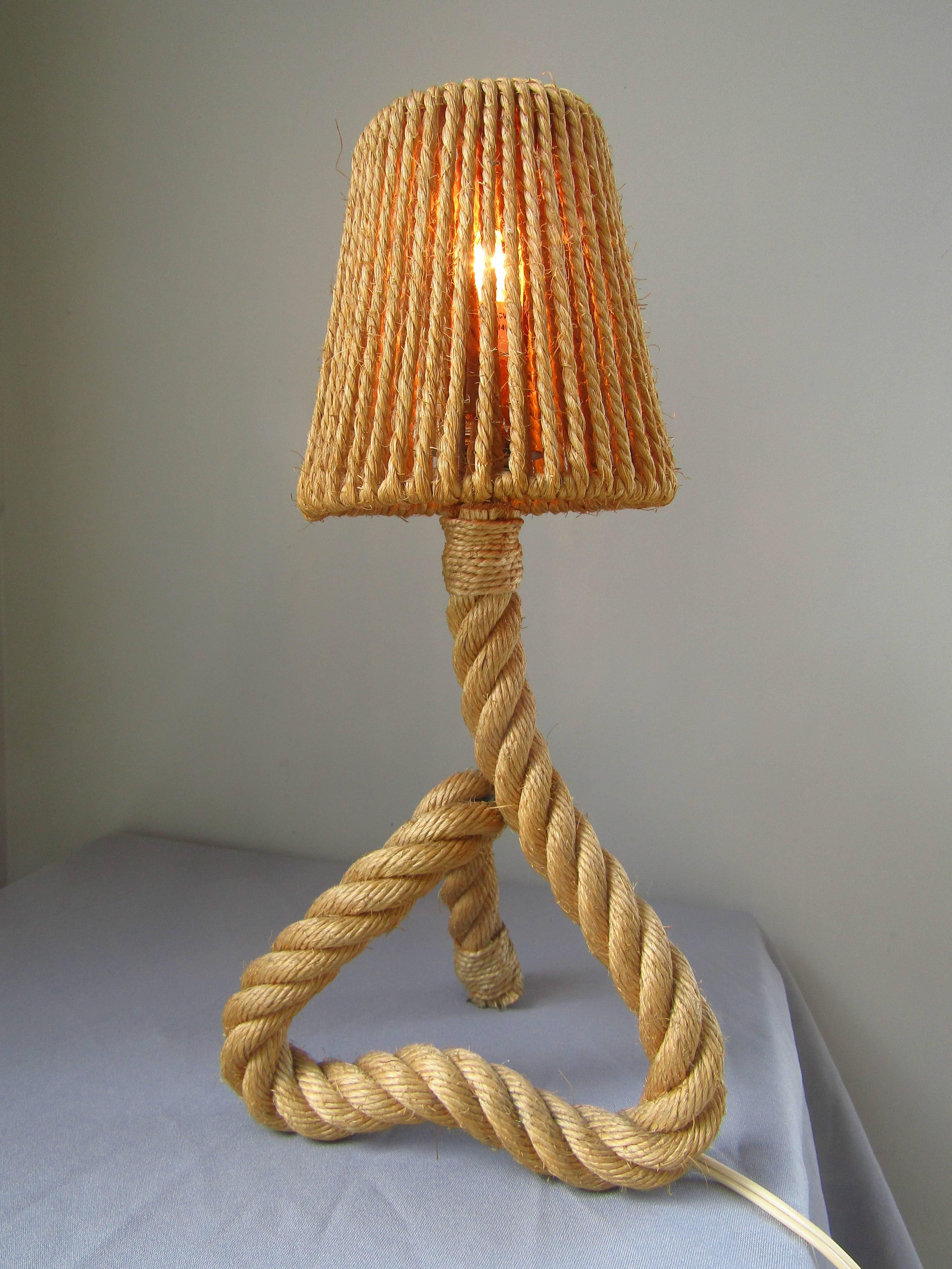 Midcentury Rope Table Desk Lamp Audoux and Minet, France, 1960s 2