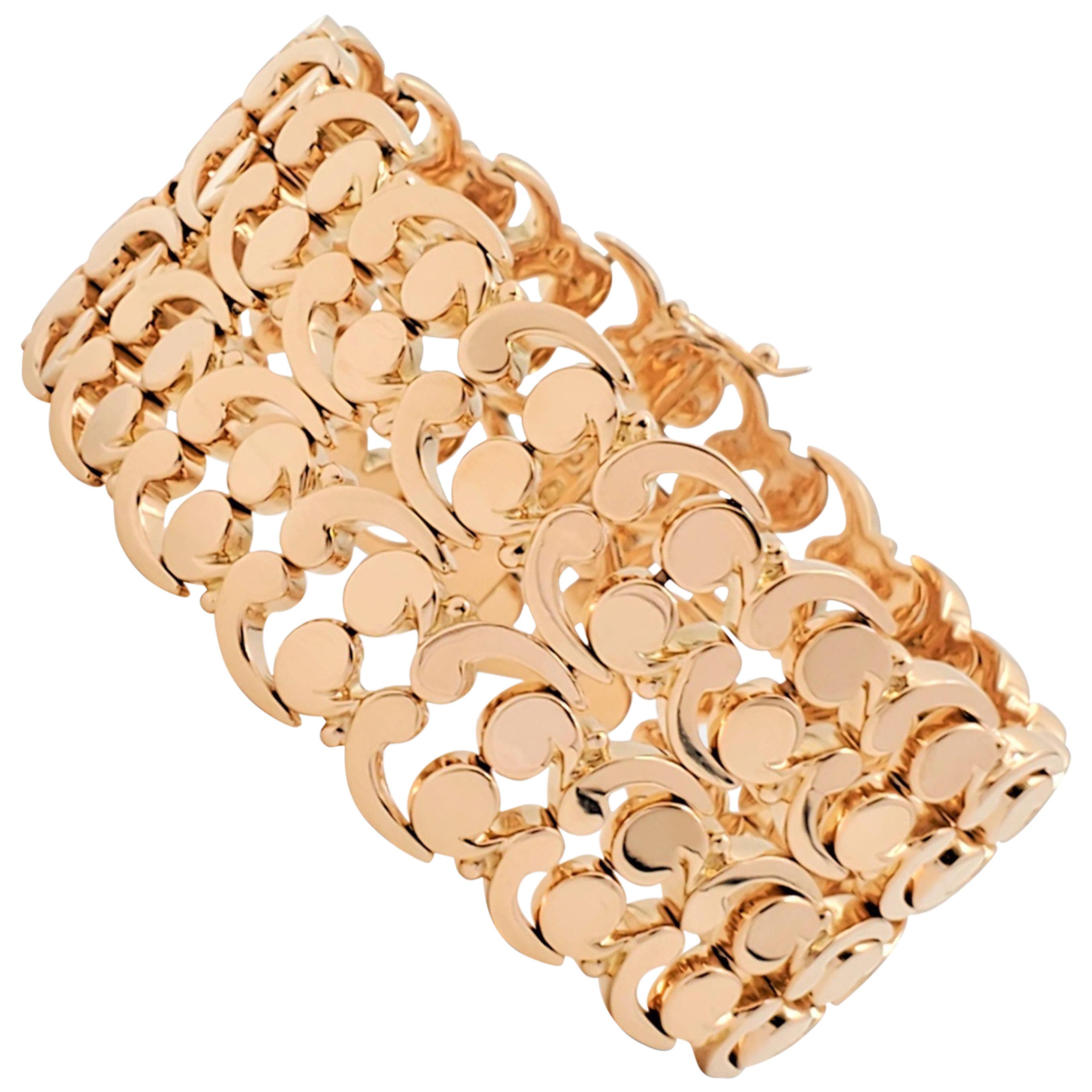 Mid-Century Rose Gold Fancy Link Wide Bracelet